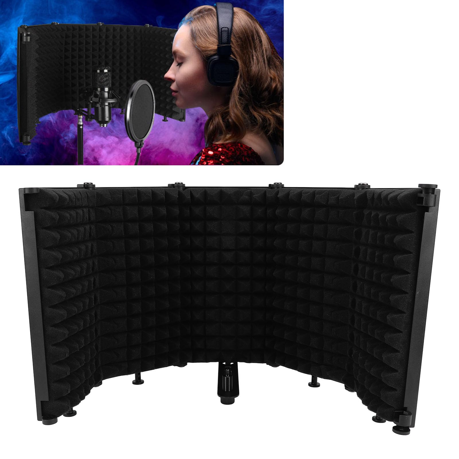 Jeffergarden Aislamiento de Micrófono Estudio de Reducción de Sonido con Filtro Pop Montaje de Choque Soporte de Trípode Plegable Diseño Ajustable para Grabar Podcasts Cantar