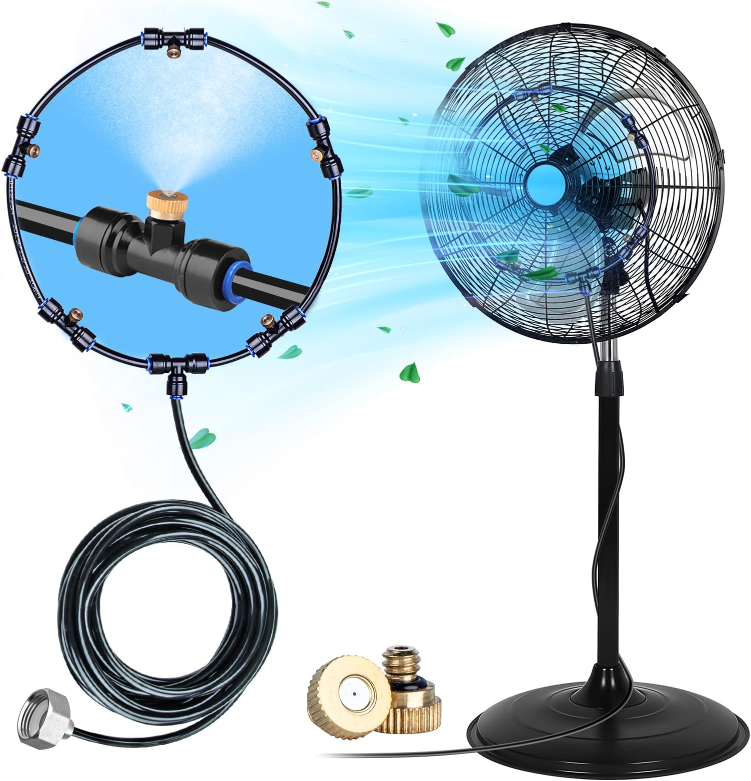 homenote Misting Fan Kit for Outside Cooling, 16.4FT Misting Line, 5 Brass Nozzles, 3/4" Brass Adapter, Outdoor Mister System for Patio, Backyard Cooling & Poolside Relaxation