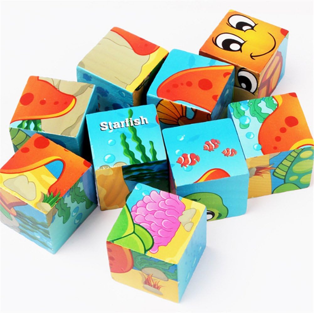 PROW® Wooden Deep Sea Animal Puzzles Jigsaw 3D Cube Blocks Preschool