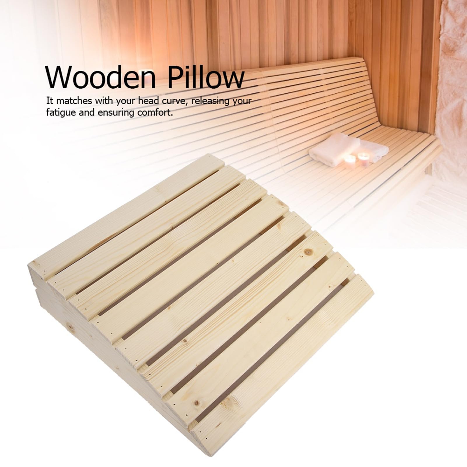 Zerodis Poggiatesta in legno per sauna, cuscino in legno di pino, accessori sauna