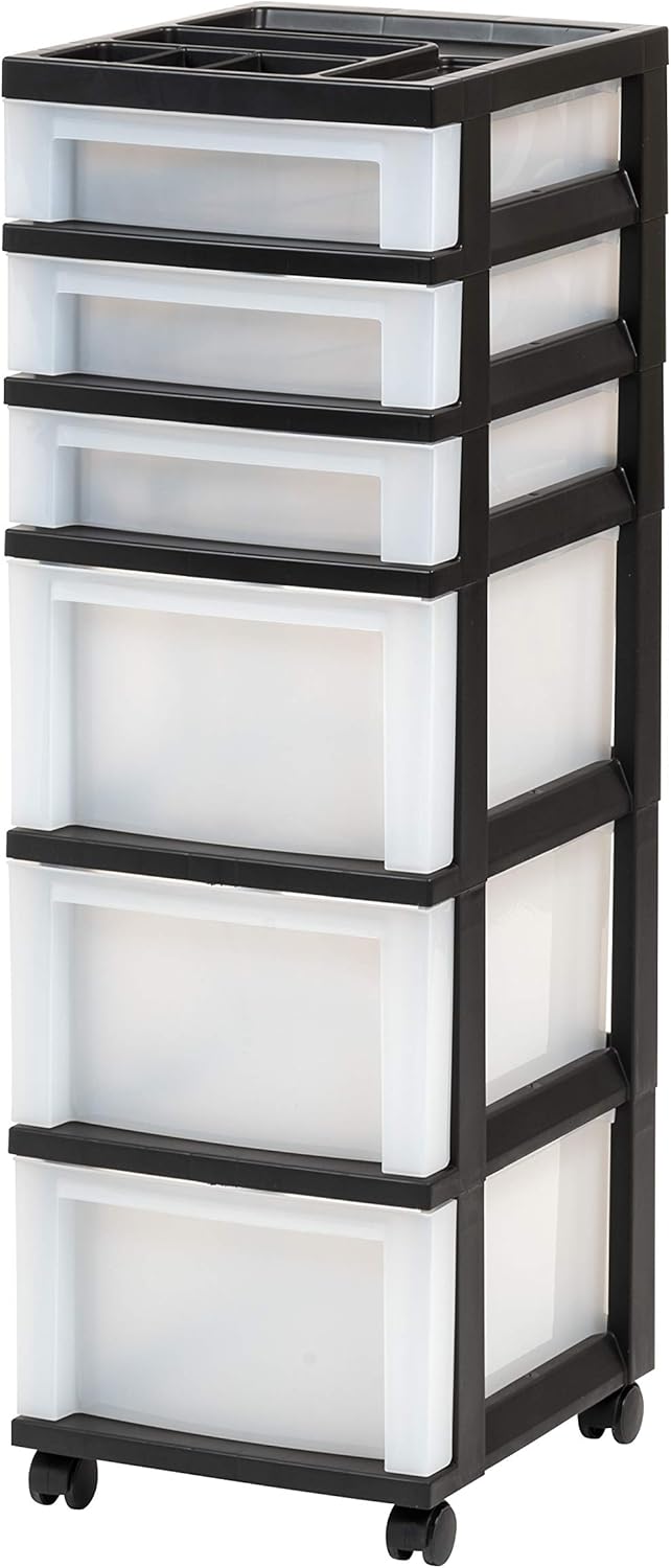 6-drawer Storage Cart Black/pearl Black Plastic Rolling