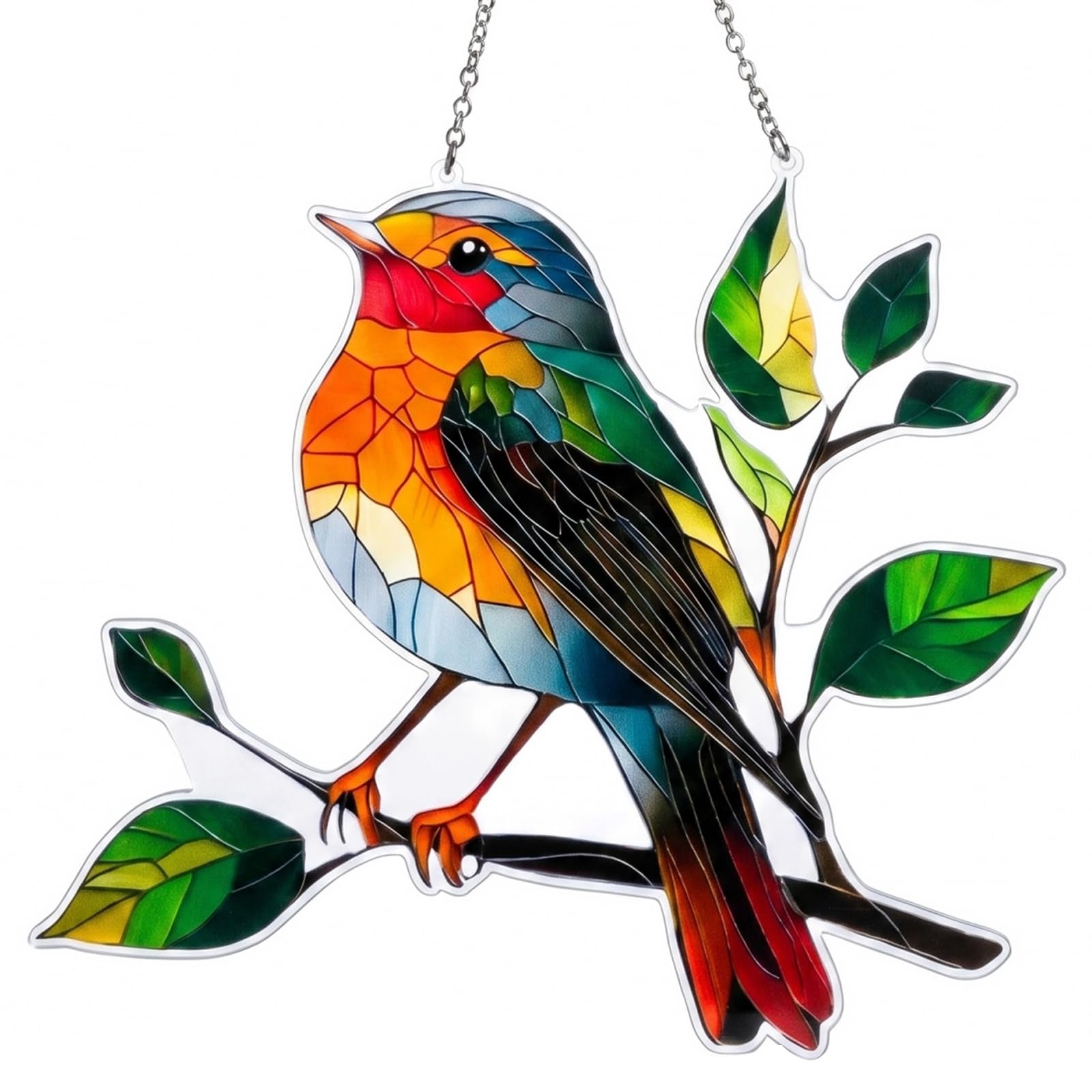 Solvio Robin Suncatcher Hanging Garden Ornaments, Acrylic Stained Glass Style Sun Catcher for Windows, Outdoor Garden Decor, Gifts for Bird Lovers, 20x20cm