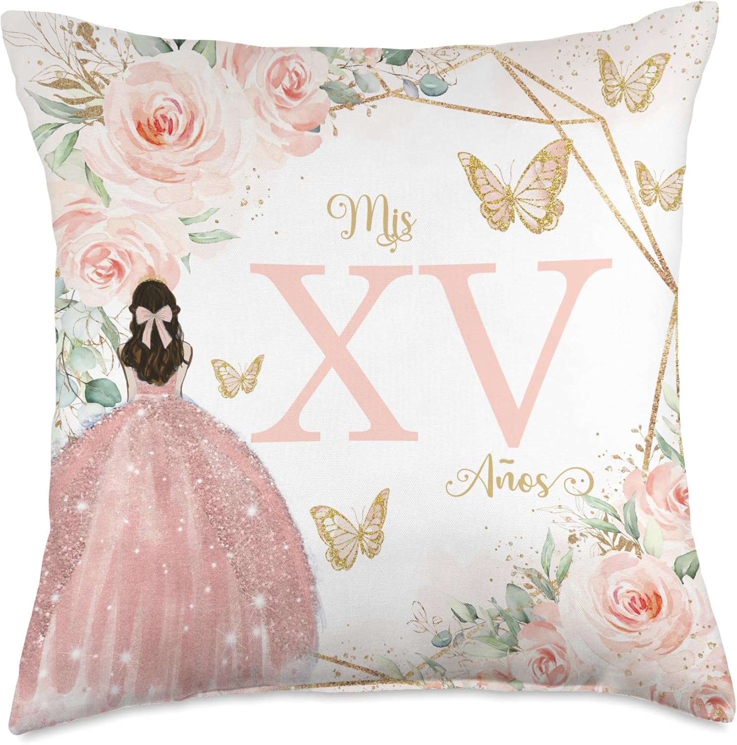 Blush Roses Floral Flowers Princess Quinceañera Mis XV Años Throw Pillow