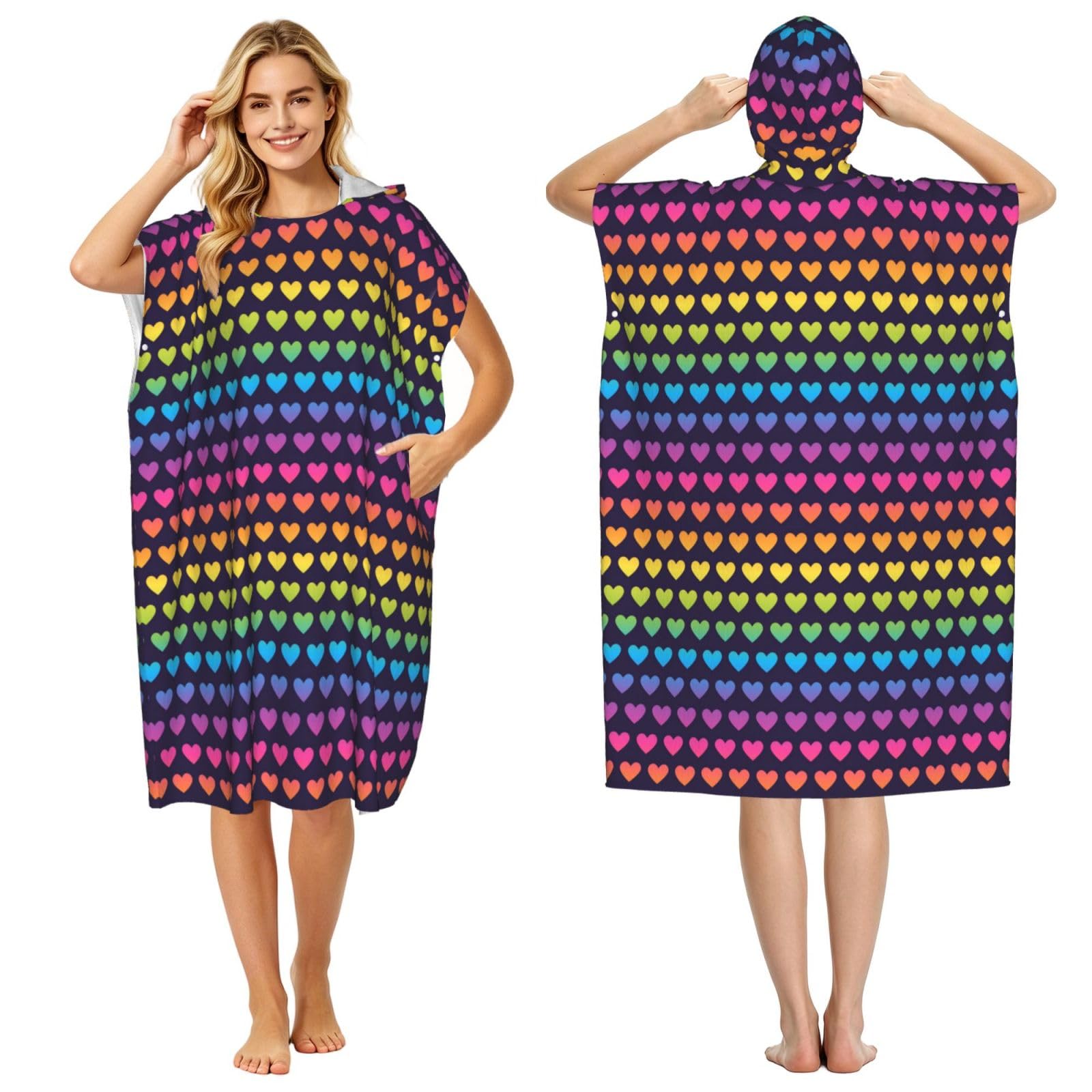 Poadnly Rainbow Gradient Seamless Pattern, Adult Hooded Beach Towel 90 x 110 cm,Changing Bath Robe, Surf Poncho Towel For Women Men
