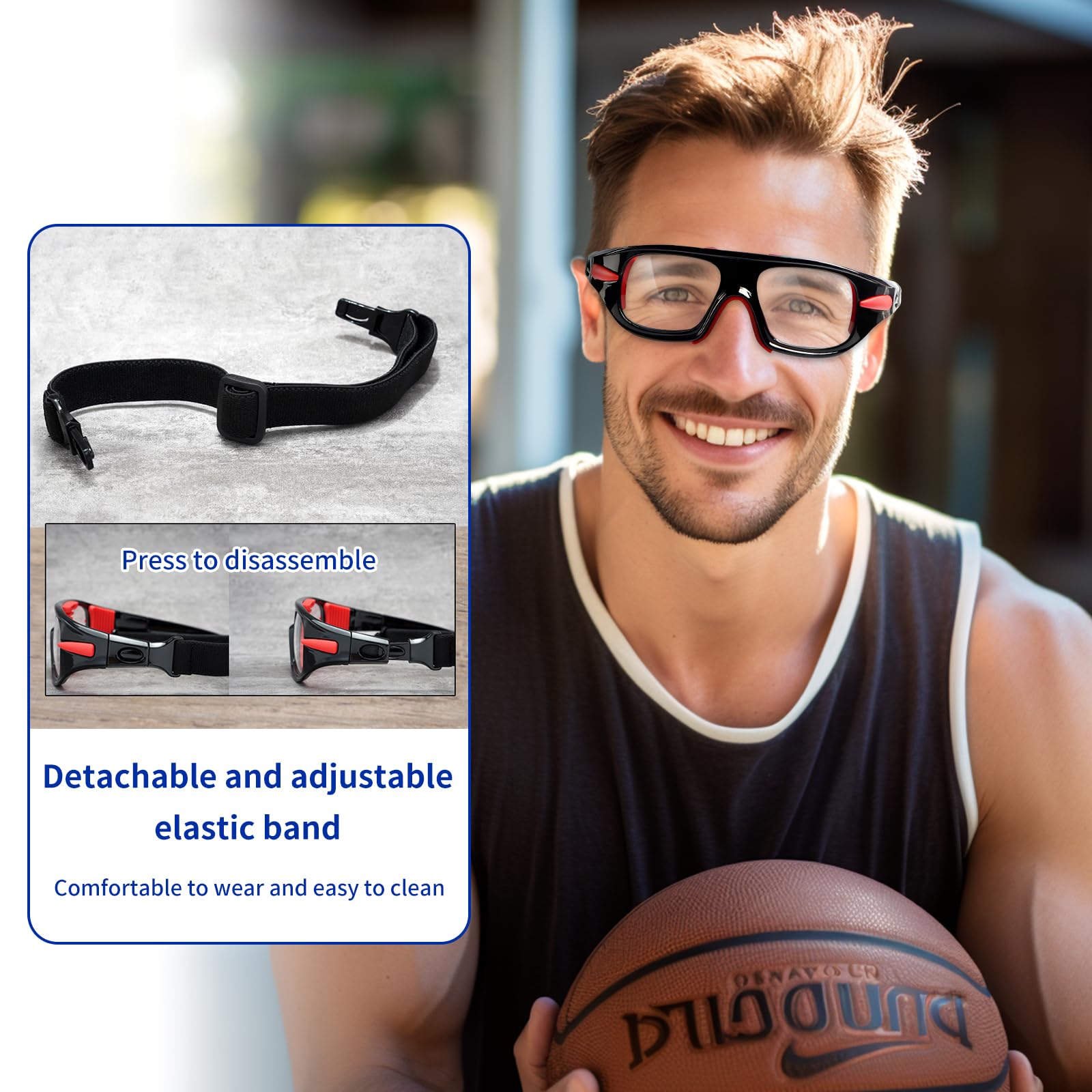 SooGree Sportowe okulary do squasha i raquetball, okulary do koszykówki, regulowany pasek, odporne na uderzenia