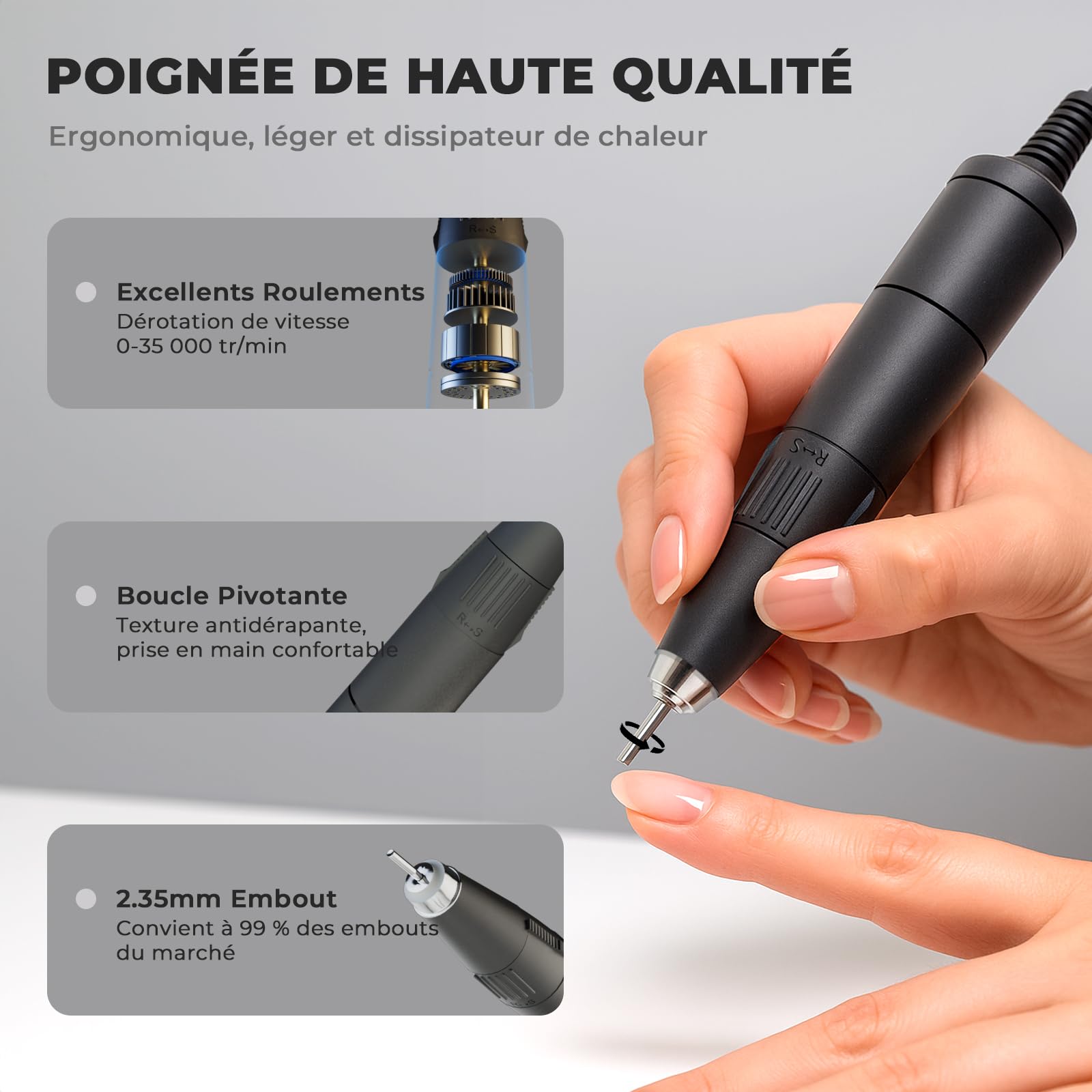 JSDA Ponceuse à Ongles Professionnelle 35000 tr/min, 85W, Puissante, Silencieuse et Aucune Vibration, Equipée d'une Pédale - Manucure Pédicure Machine Idéale Pour les Salons de Manucure