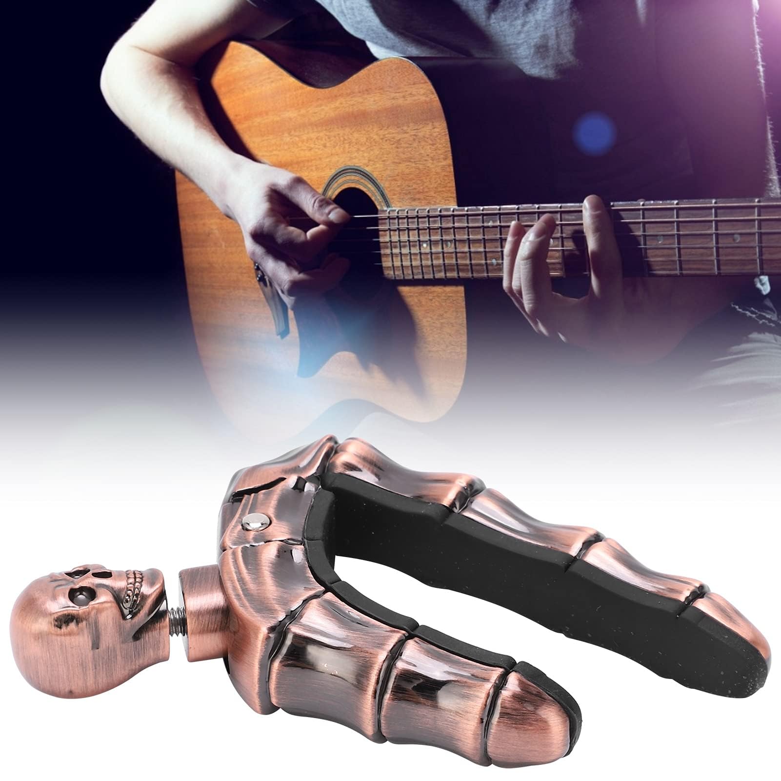 58x85mm/2.2x3.3in Acoustic and Electric Guitars Capo, Alloy Silicone Diacritics Skull Ukulele Capo for 6-String Guitars - Image 4