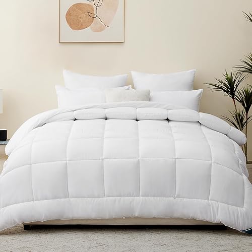 Miniatura 2 de RUIKASI Relleno de edredón blanco tamaño Queen esponjoso, edredón acolchado suave tamaño Queen, edredón alternativo cálido con grifos en las