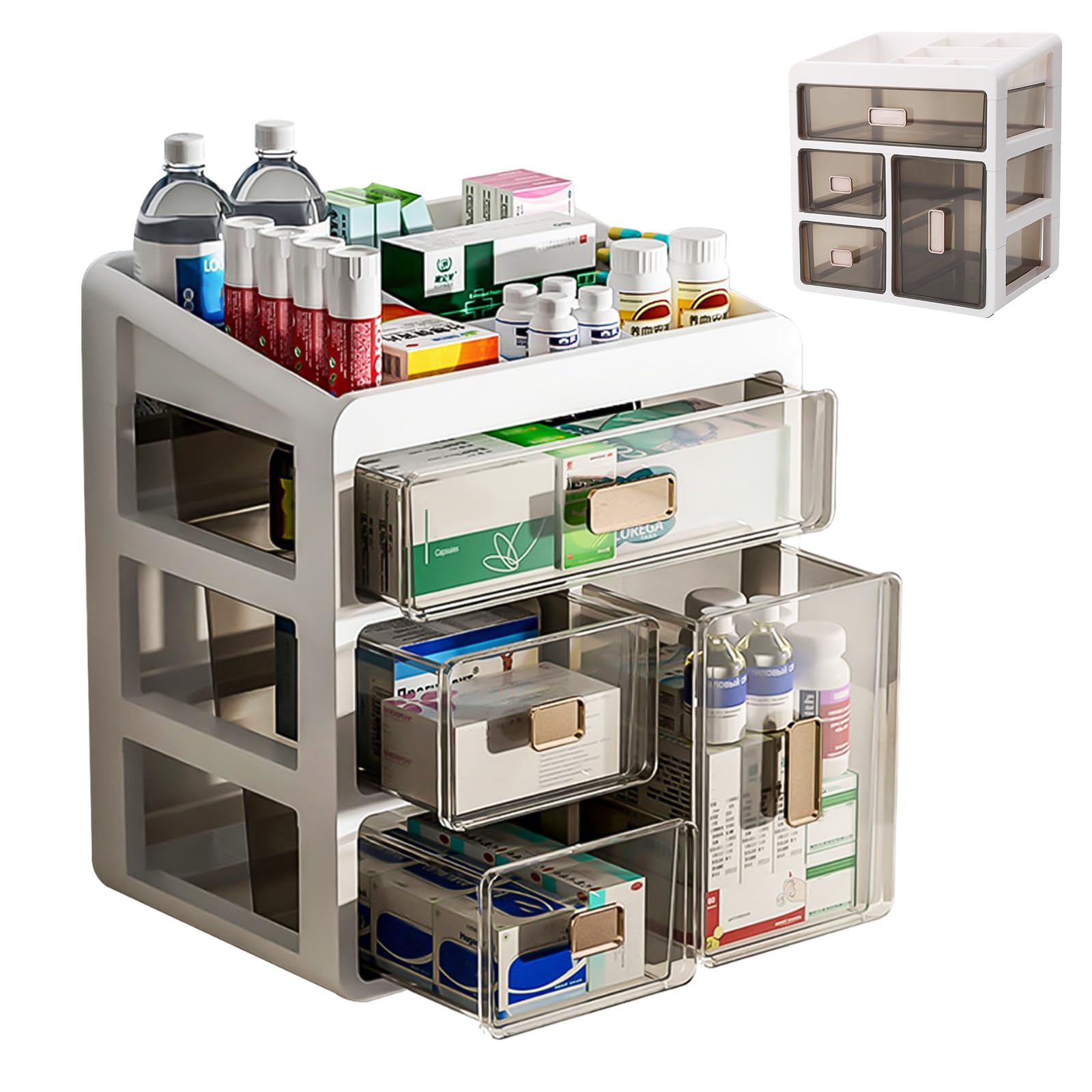 Ruiqas Stackable Medicine Storage Box with 4 Clear Drawers,Desktop Medicine Storage Drawers for Home Office Medicine Collection