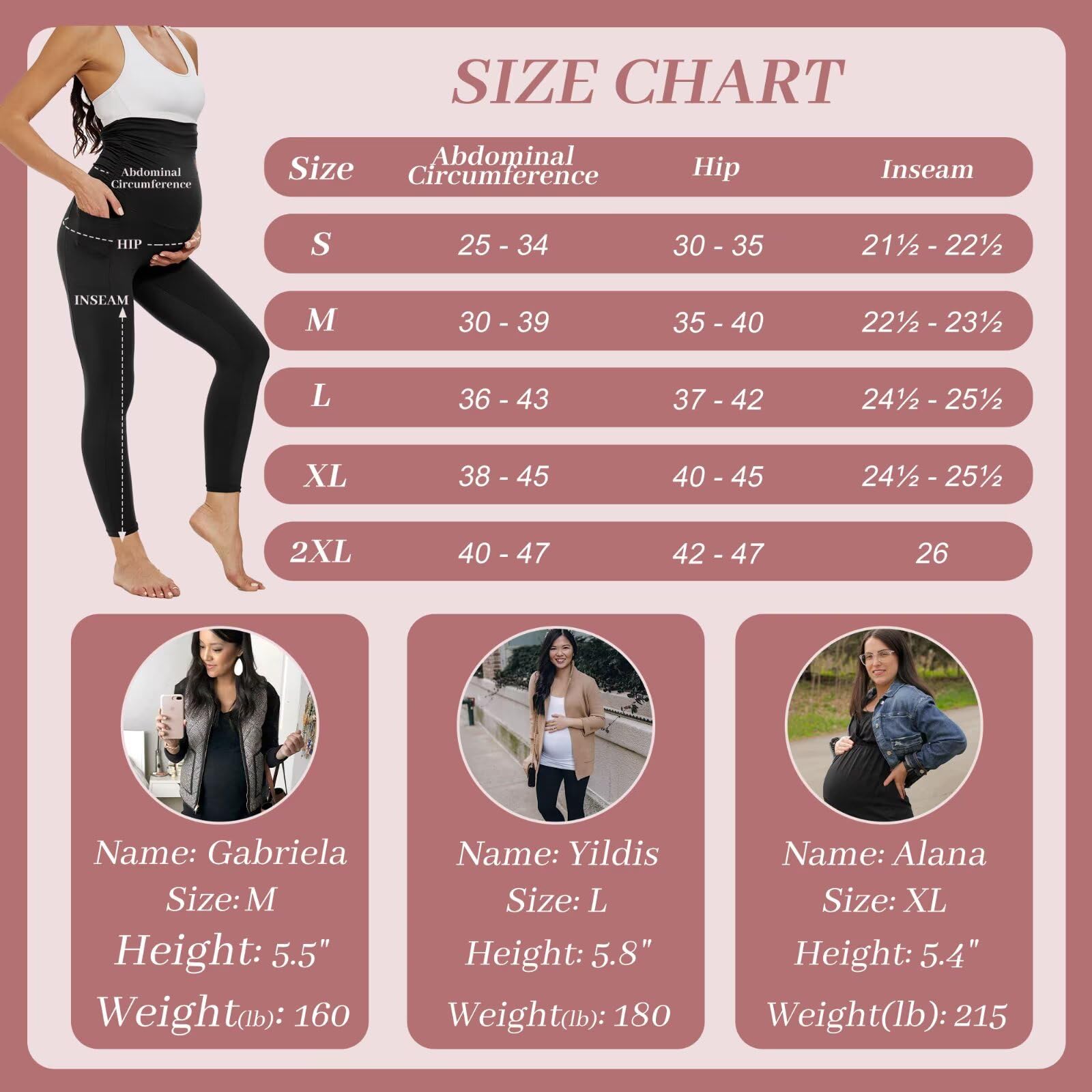 Happy.angel Paquete de 2 leggings de maternidad con forro polar sobre el vientre, pantalones negros para entrenamiento, yoga, embarazo, con bolsillos
