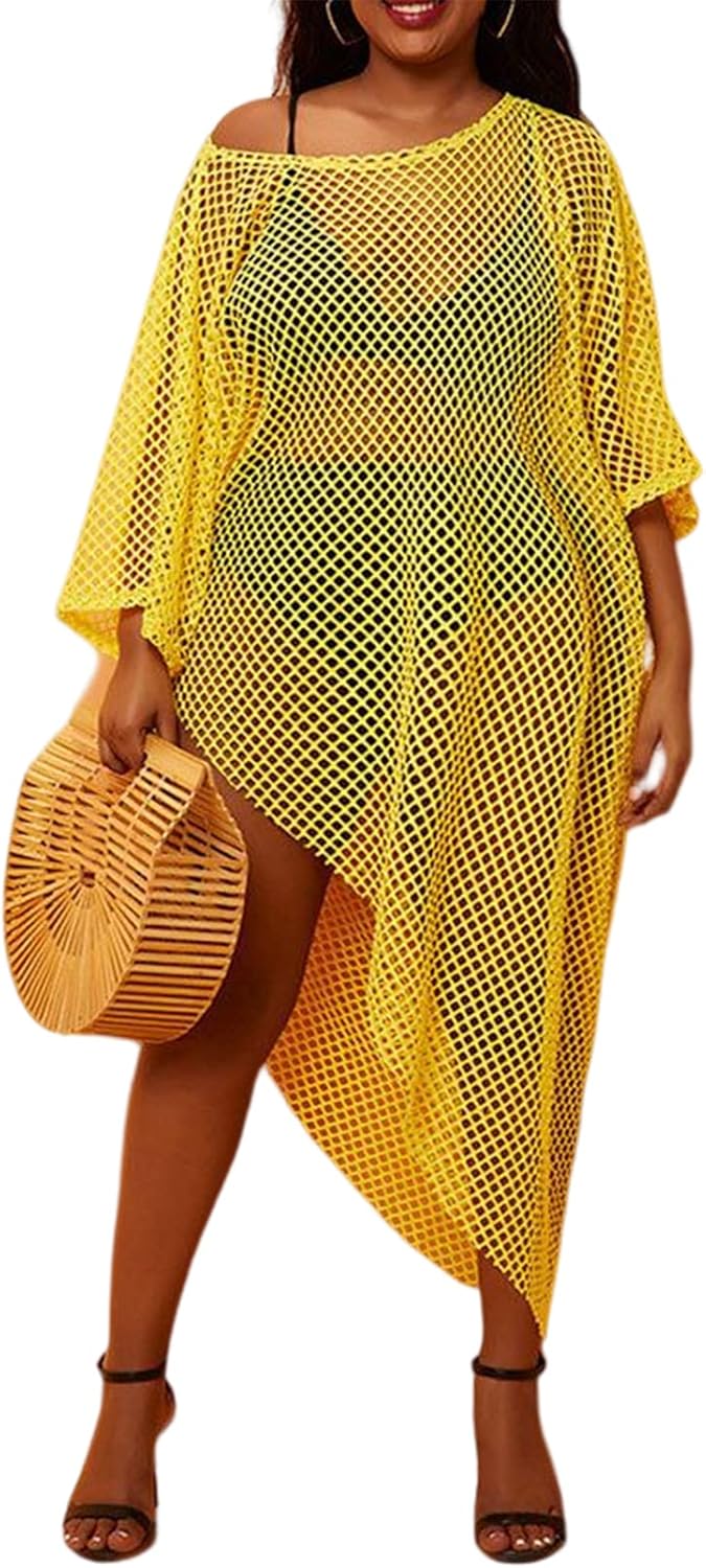 Women Plus Size Swimsuit Cover Up - Bathing Suit Bikini Crochet Swim Cover Up Plus Size Swim Beach Dress