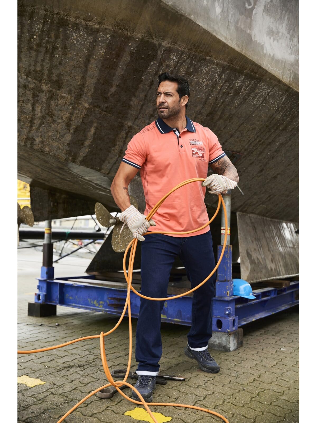 Jan Vanderstorm Herren Poloshirt Olftin | Maritimes Piqué Kurzarm-Polo, atmungsaktiv, sommerliches Streifen-Design, 100% Baumwolle, große Größen L–7XL