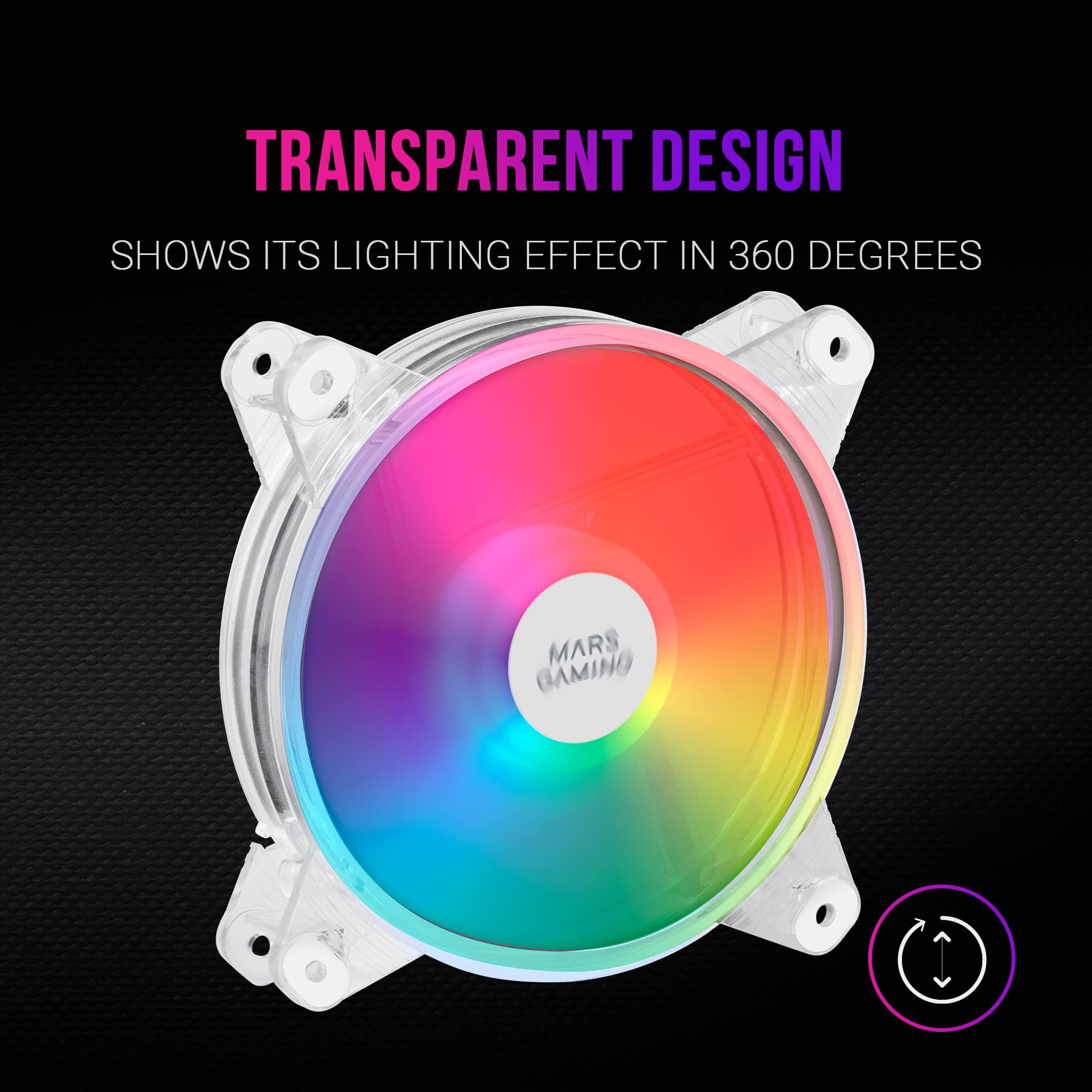 Mars Gaming MFD, Ventilador 120mm CHROMA RGB Dual Automático, Ultra Silencioso 14dB, Conexión Molex 4PIN, Sistema Antivibraciones, Transparente - 3