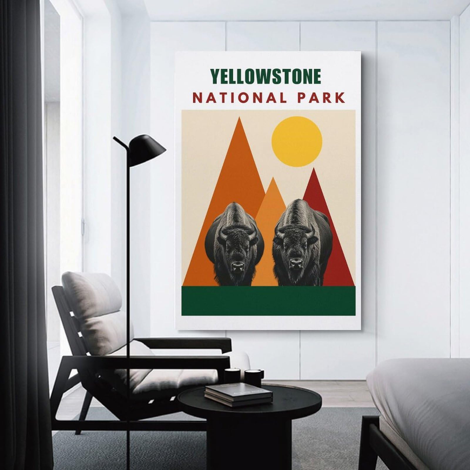 Junmoney Unframe-Style-20 Yellowstone National Park Mid Century Collage Art Canvas Wall Picture, 24X36inch(60X90cm), For Living Room, Bedroom Or Apartment Walls, Decorative Artwork For Empty Walls