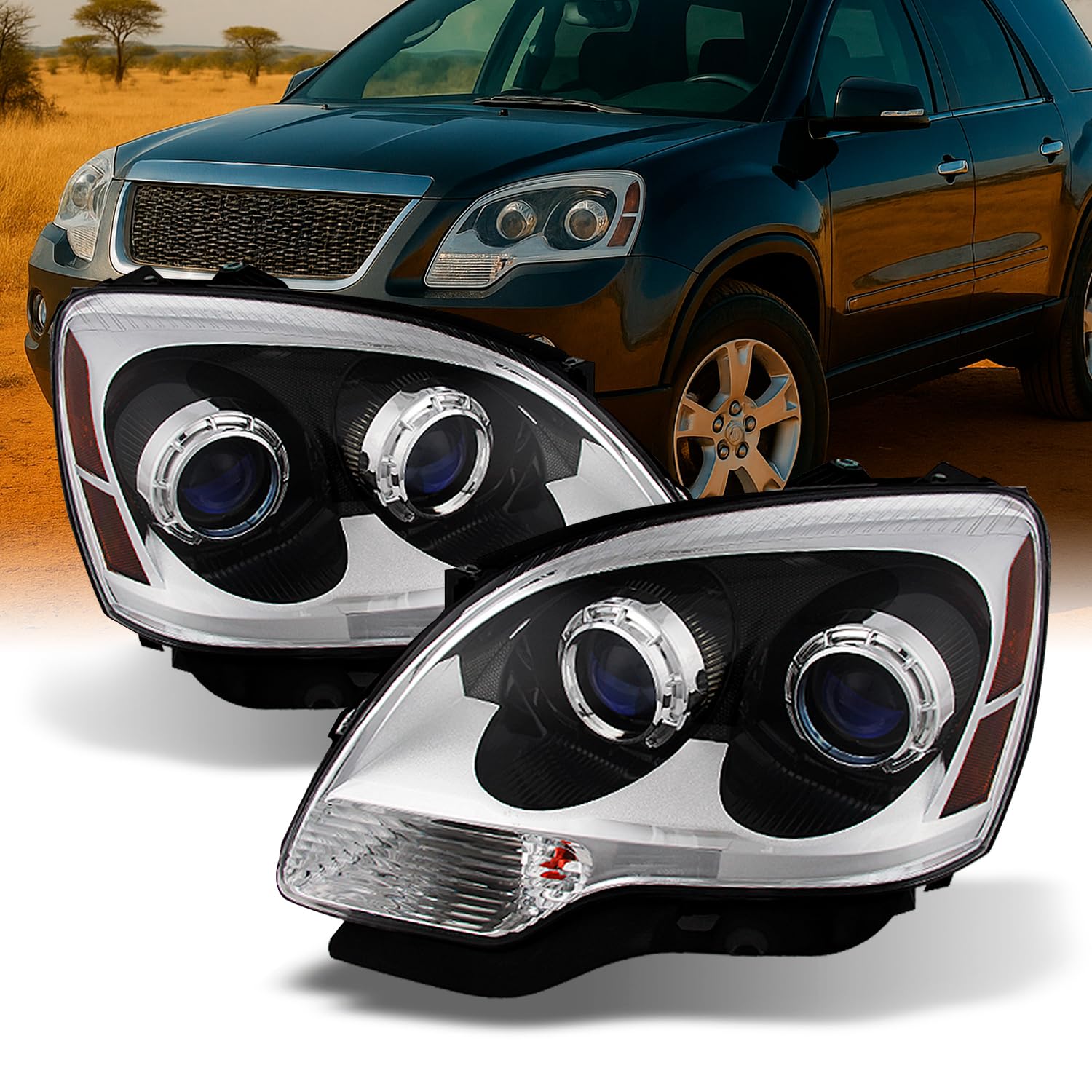 AKKON - For GMC Acadia OE Replacement Chrome Bezel Projector Headlights Driver/Passenger Head Lamps Pair New