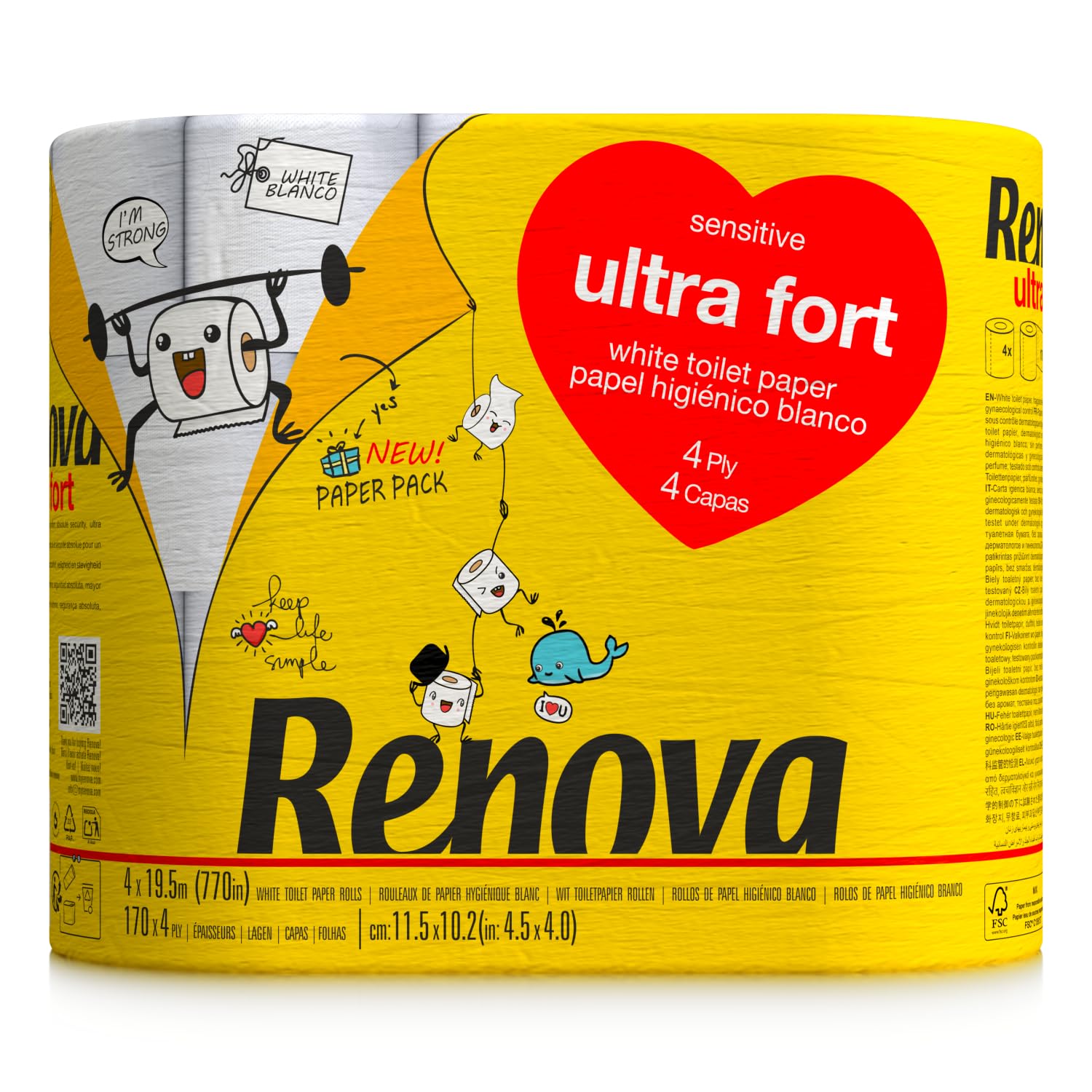 Renova Ultra Fort Toilet Paper 4 Rolls, White, Regular