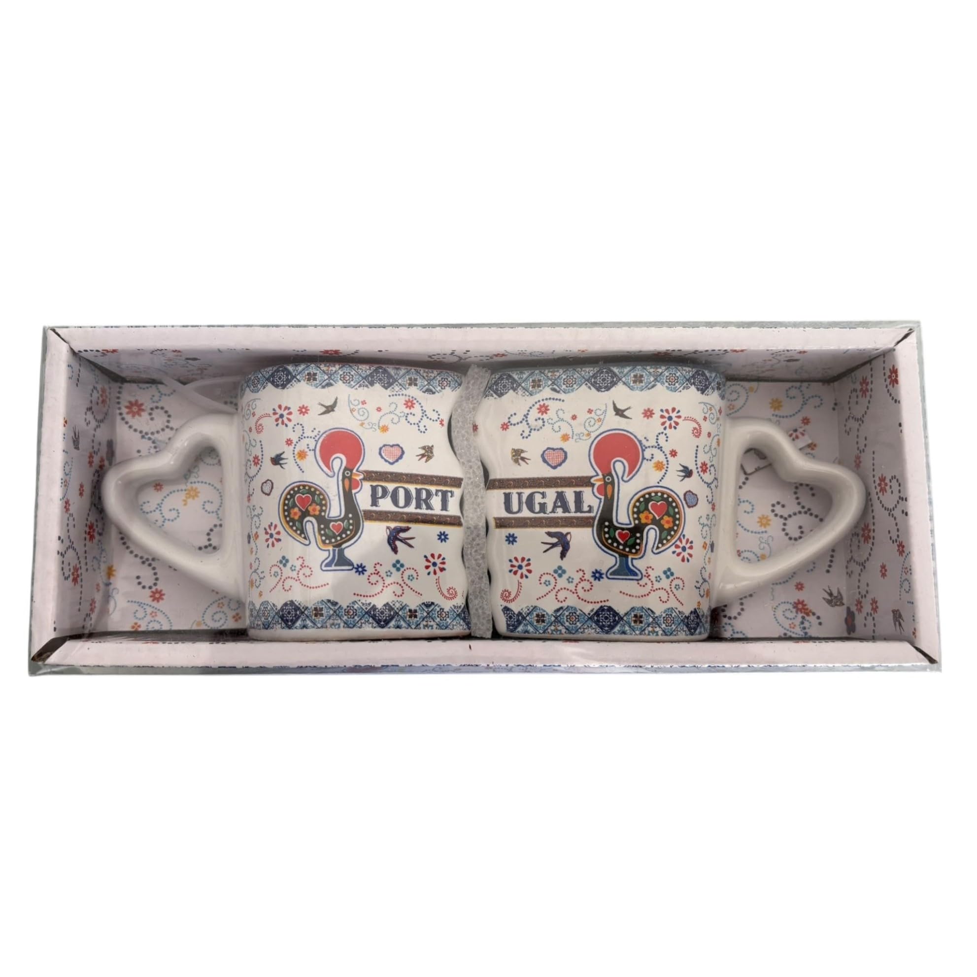 Tazzine da caffè e tè a forma di cuore Portogallo, con confezione regalo, monumenti portoghesi, bel regalo dal Portogallo (set da 2) (Galo Gallo)