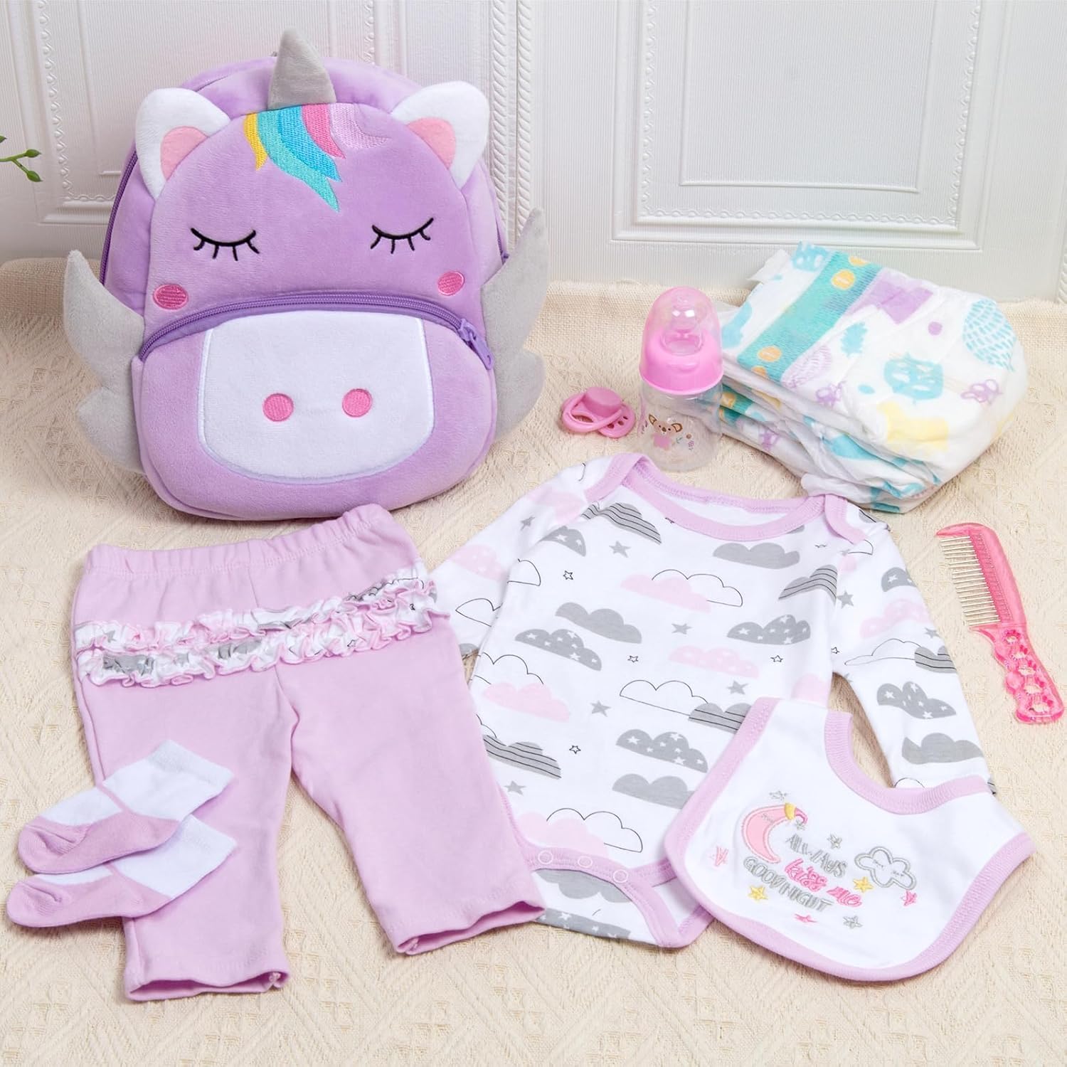 12 Pcs Reborn Baby Doll Clothes Girl Outfit Accessories with Backpack for 17-22 Inch Reborn Doll Newborn Baby Clothes with Backpack