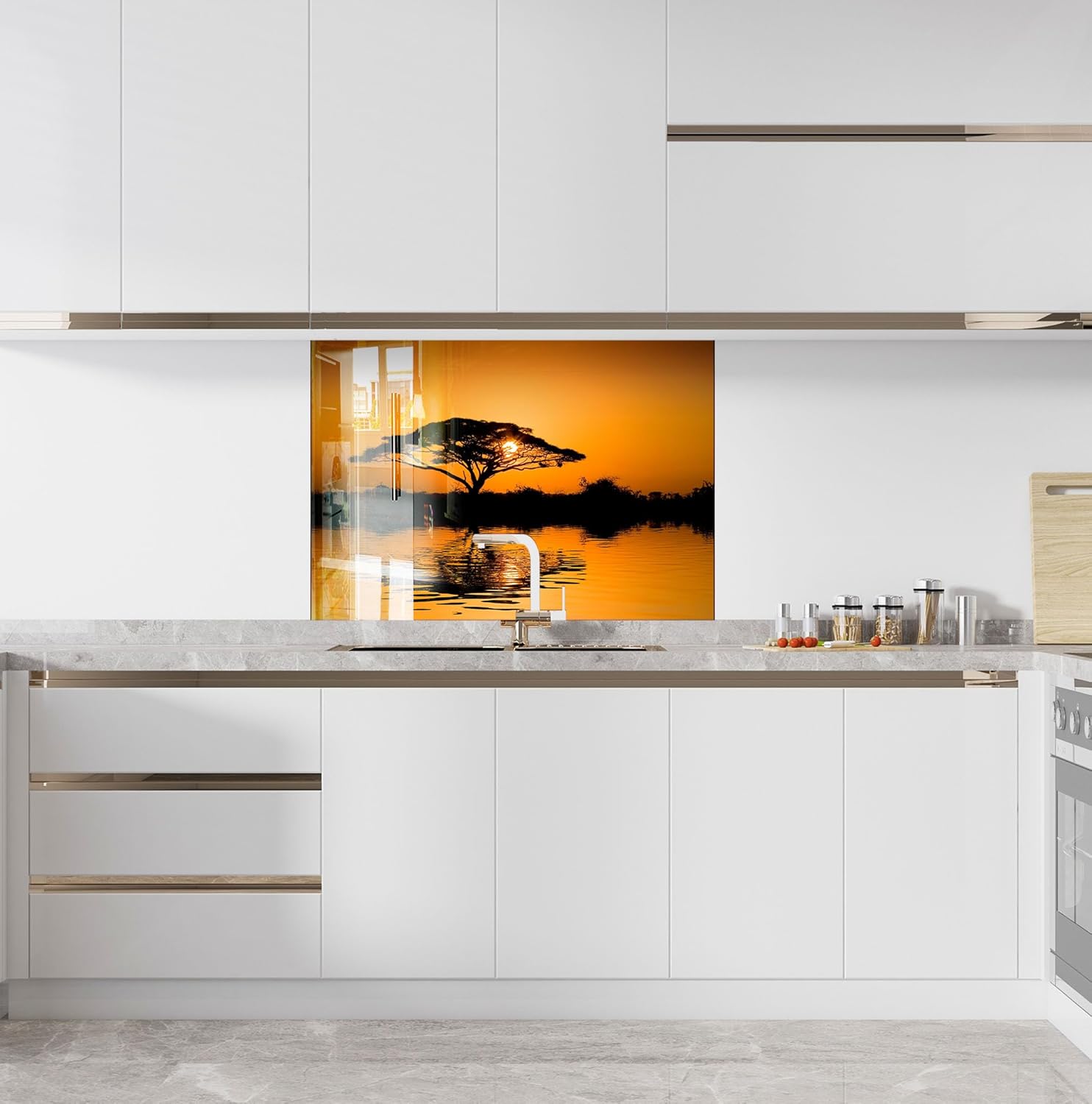 Myphotostation.com 16x16''Tempered Glass Safari Backsplash Design Cooker Wall Backsplash Panel Glass Splashback for Stove Panel Design Wild African Forest Splashback