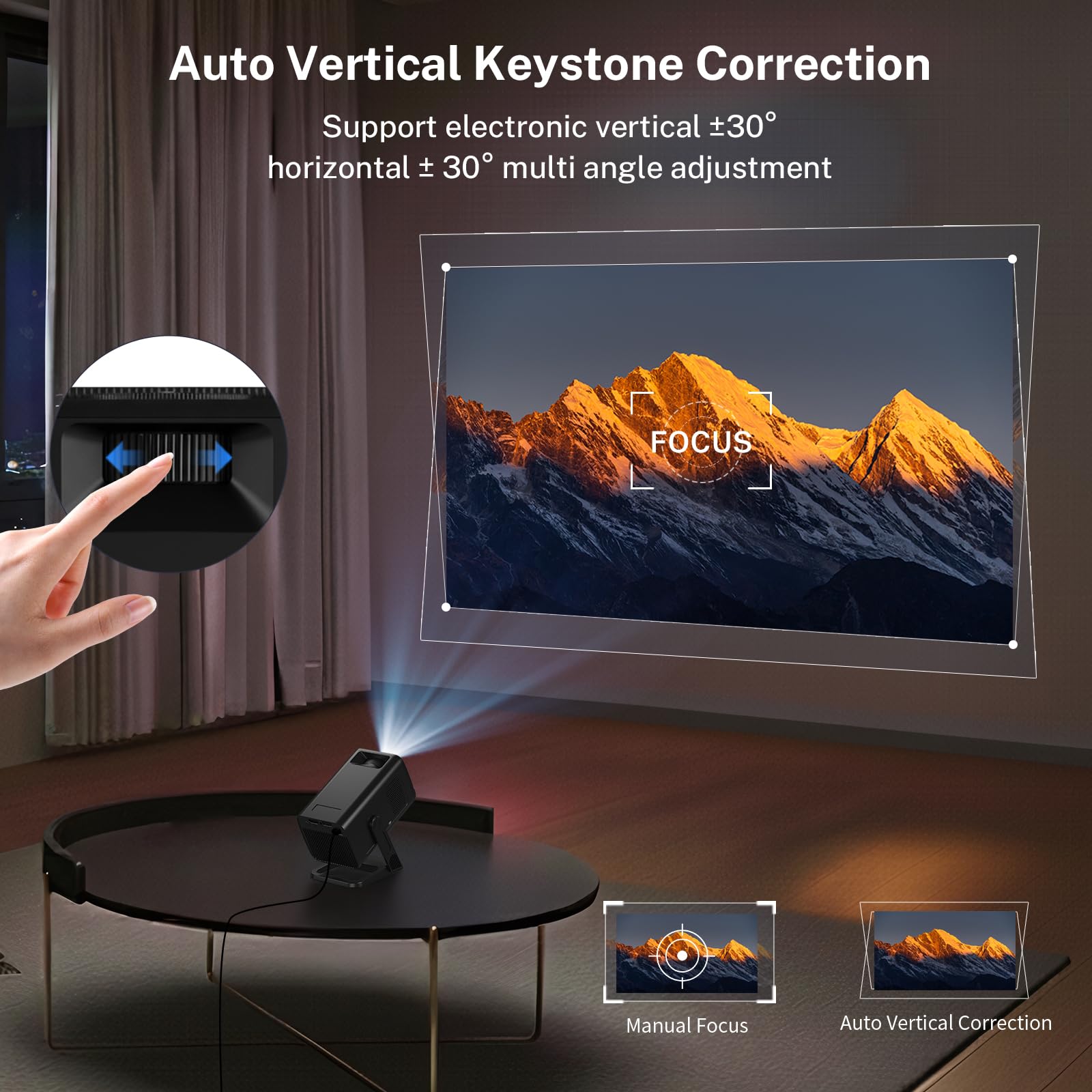 Mini Beamer mit Android 14, Klein Smart Projektor Native 720P (4K Dekodierung), WiFi 6 & Bluetooth 5.4, Auto-Keystone, Portable TV Projector Kompatibel mit iOS/HDMI/USB/iPhone, schwarz