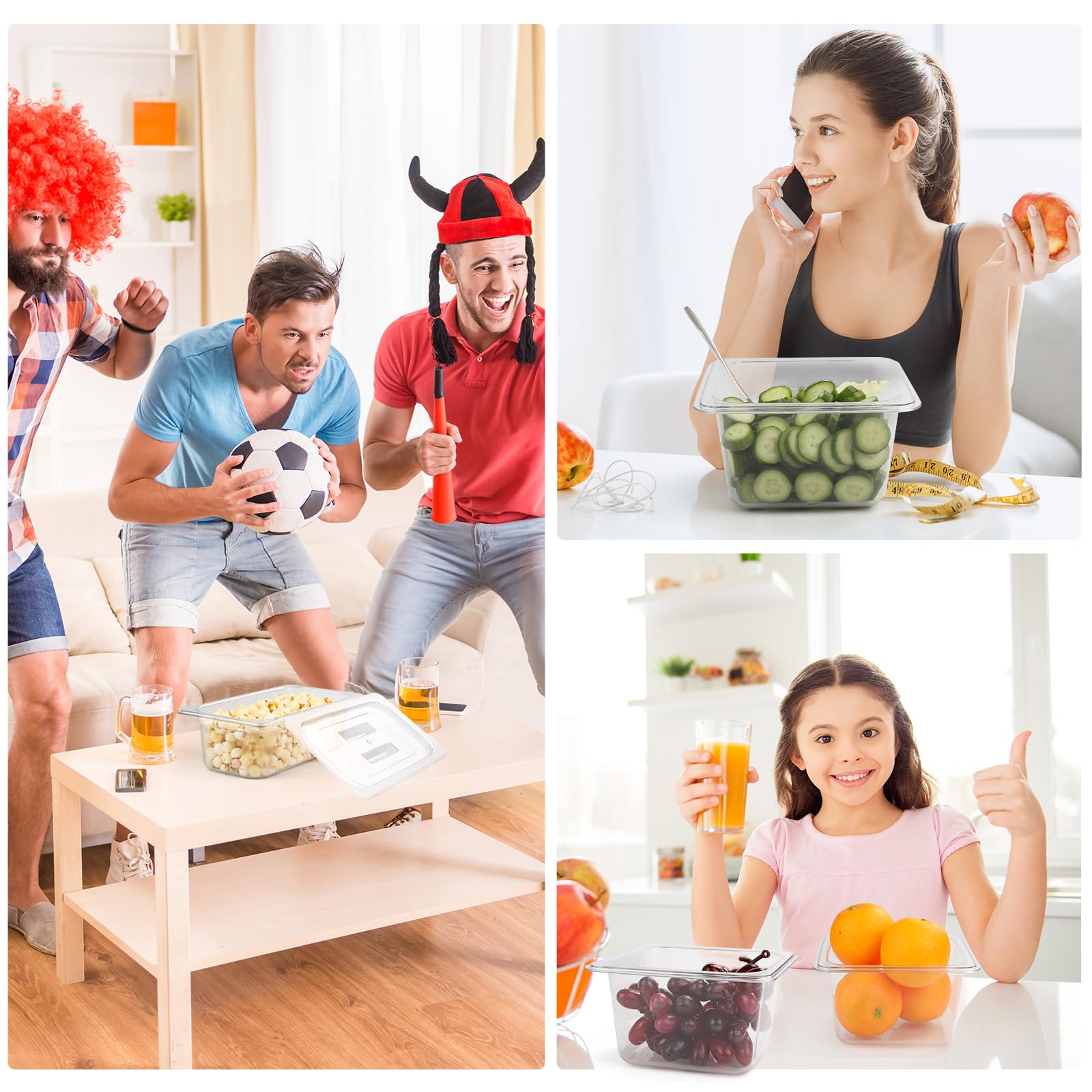 VOISEN Confezione da 12 contenitori per alimenti in plastica con coperchio, contenitori per frutta per frigorifero, 1/6 dimensioni 15,2 cm, in policarbonato trasparente, contenitori per insalata per