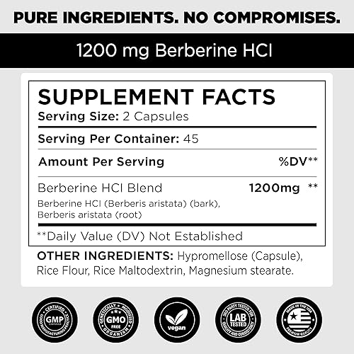 Miniatura 4 de Suplementos de berberina HCL de ultra alta resistencia de 1200 mg  90 cápsulas veganas  Suplemento de berberina orgánica para apoyo metabólico y