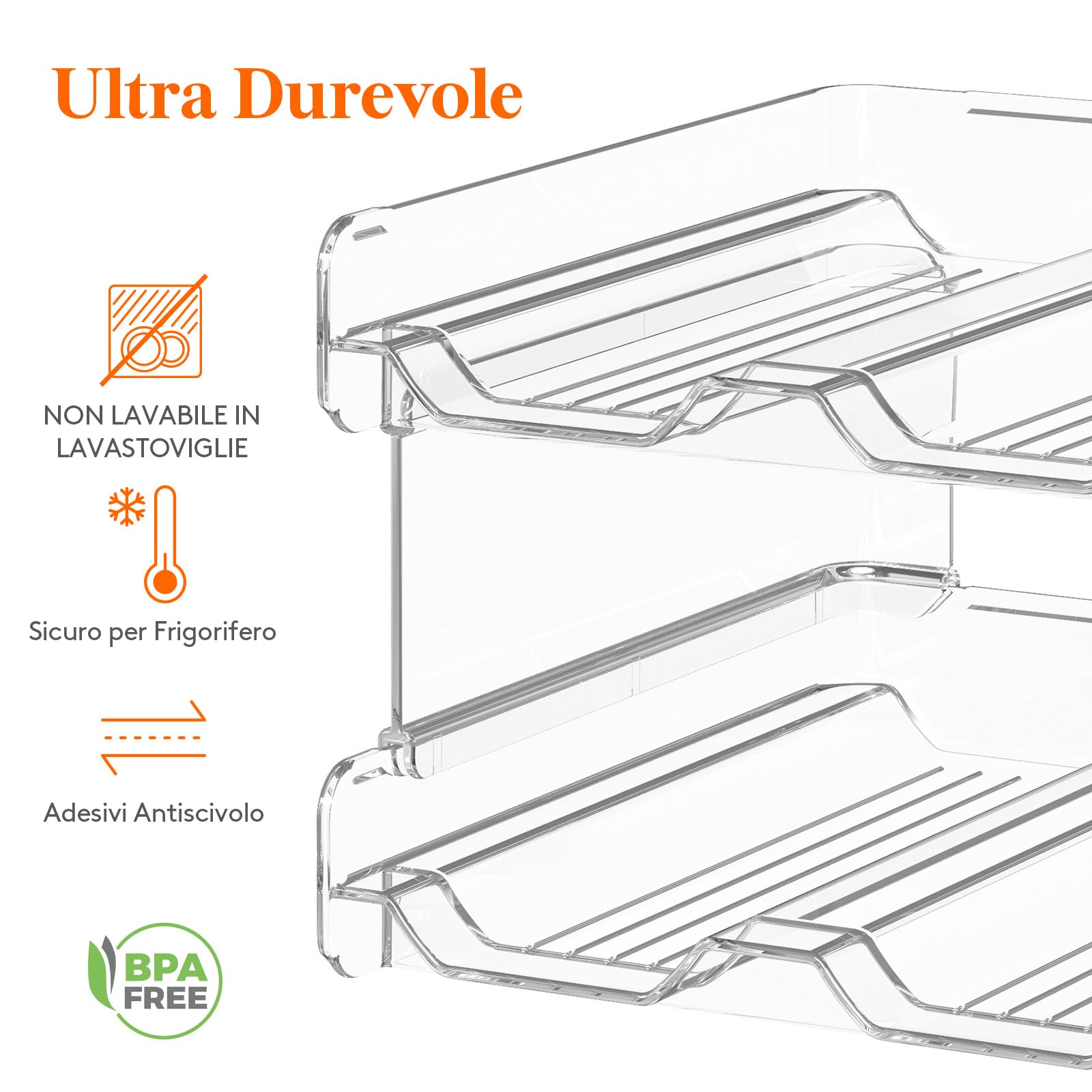 Lifewit Portabottiglie Impilabile in Plastica per Frigorifero, Armadio, Bancone, Portabottiglie da Vino, Organizer per Bottiglie d’Acqua Può Contenere 4 Bottiglie, Trasparente