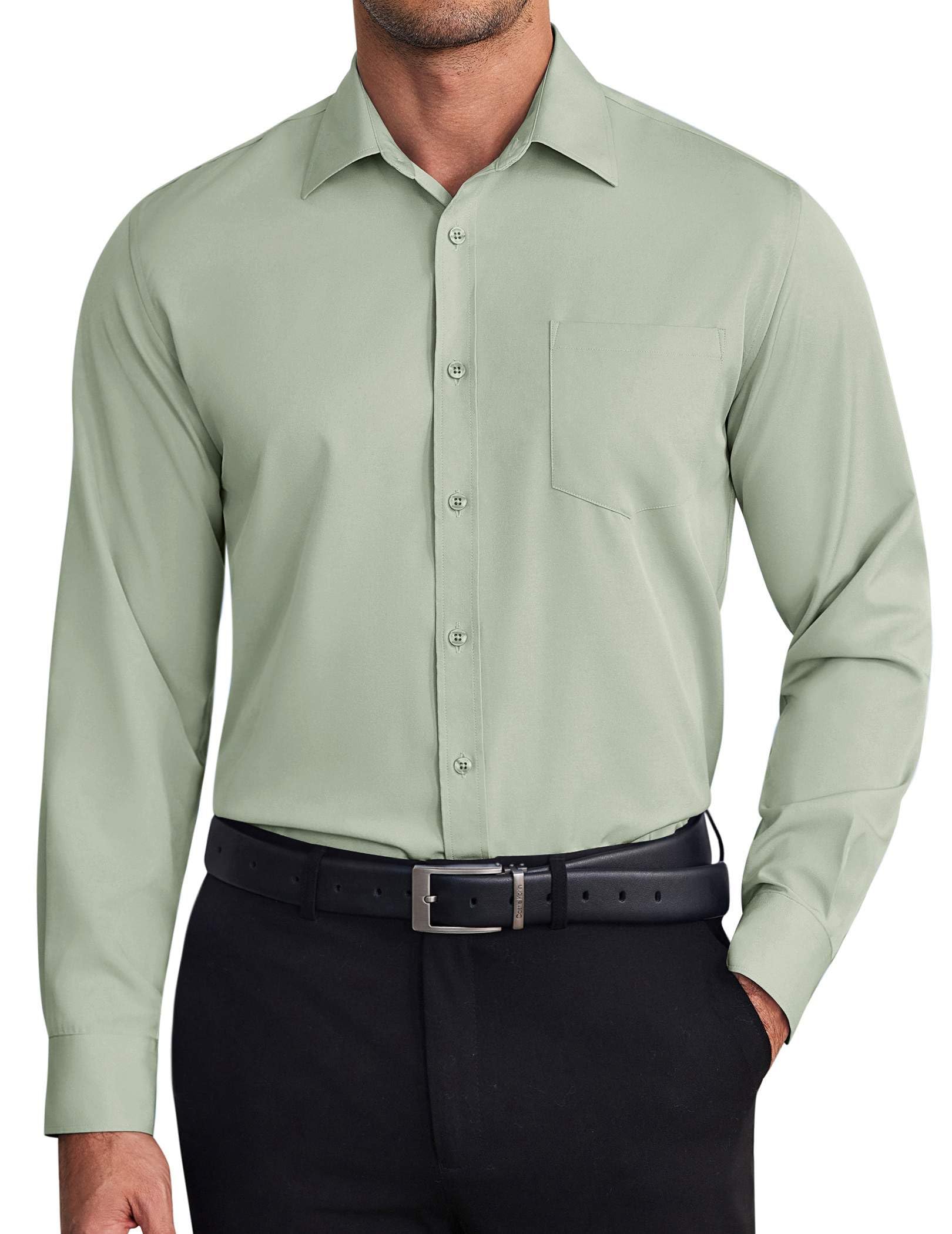 COOFANDY Mens Dress Shirts Wrinkle Free Long Sleeve Button Down Shirt Formal Business Shirts XL Light Green