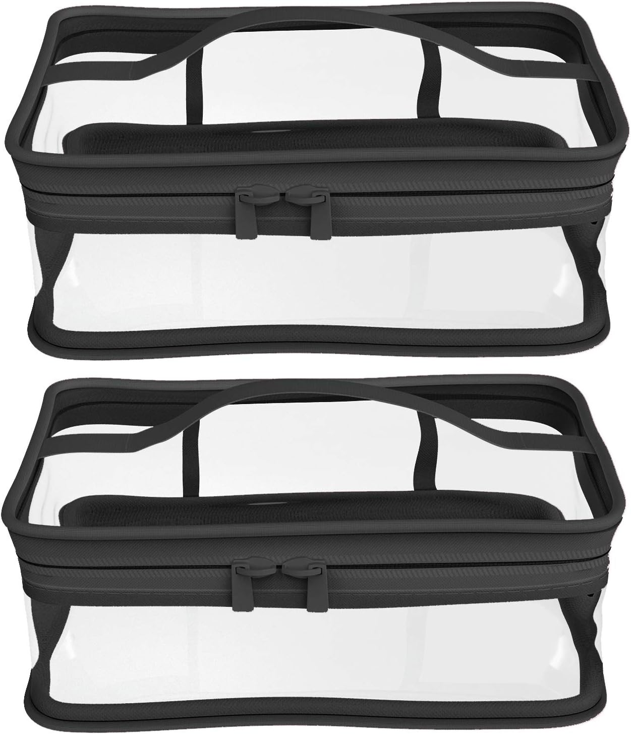 BallHull Black Transparent Cosmetic Bag Waterproof Handbag Portable Travel Work Make Up Kit Double Zipper Storage Bag, 2 PCS