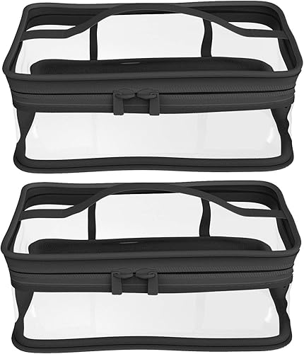 Bolsa de cosméticos transparente negra bolsa impermeable portátil de viaje kit de maquillaje de doble cremallera 2 unidades Rojo vino azul marino