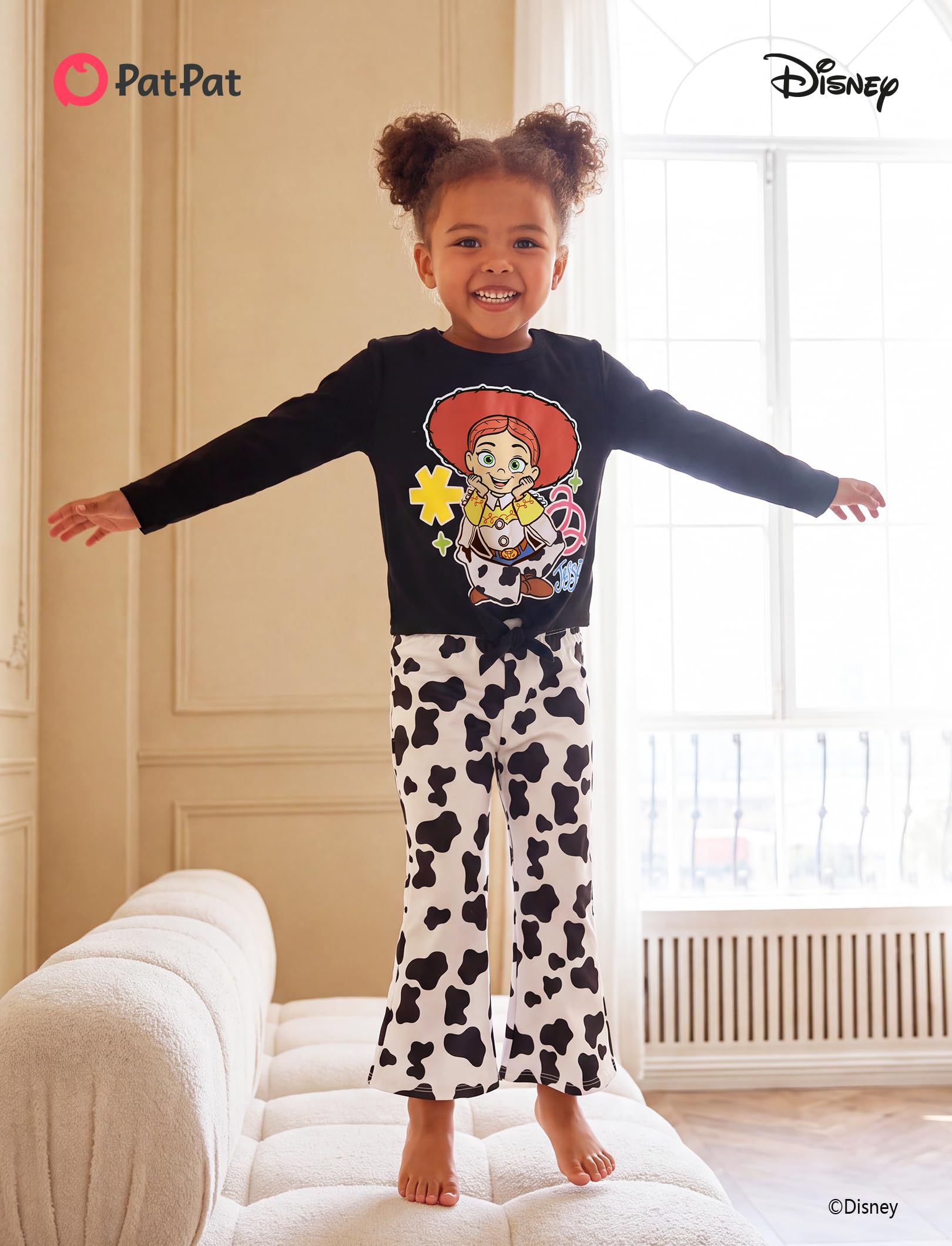 Disney Die Eiskönigin Prinzessin Minnie Stitch Mädchen Kleidung Langarm Knoten vorne Sweatshirt Schlaghose Herbst 2-9Y | Offizielles Lizenzprodukt, niedliche Charakter-Grafiken, Retro-inspiriert, weicher Stretch, bequeme Passform, leicht