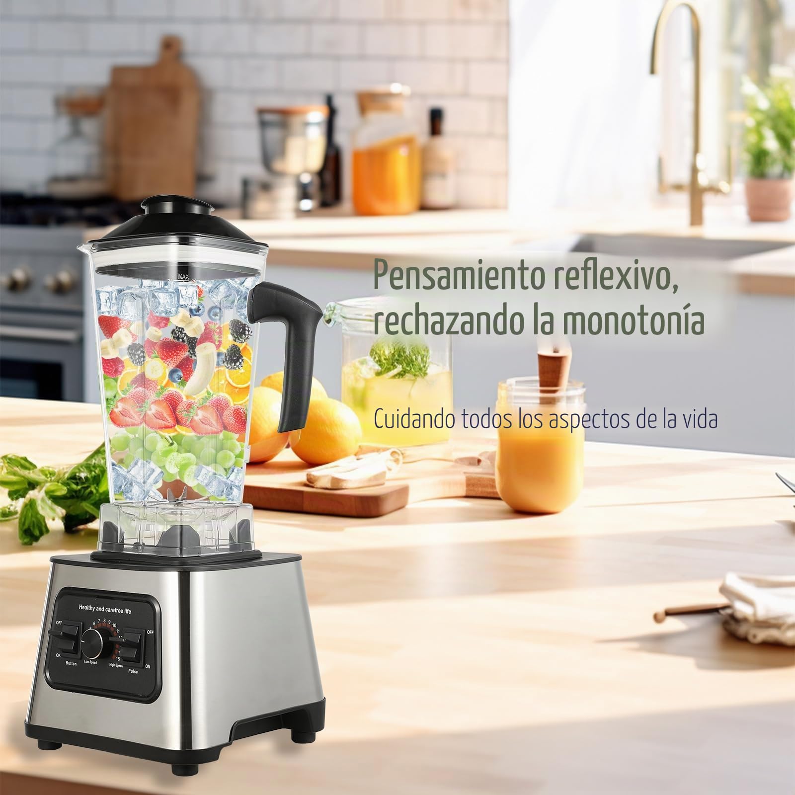 Batidora Multifunción 2-En-1 de 6000W, licuadora Smoothie Profesional de 2L+0,5L, Ergonómica, 2700RPM, 8 Cuchillas de Acero Inoxidable, 9 Ajustes de Velocidad, para Smoothies, Batidos, Alimentos