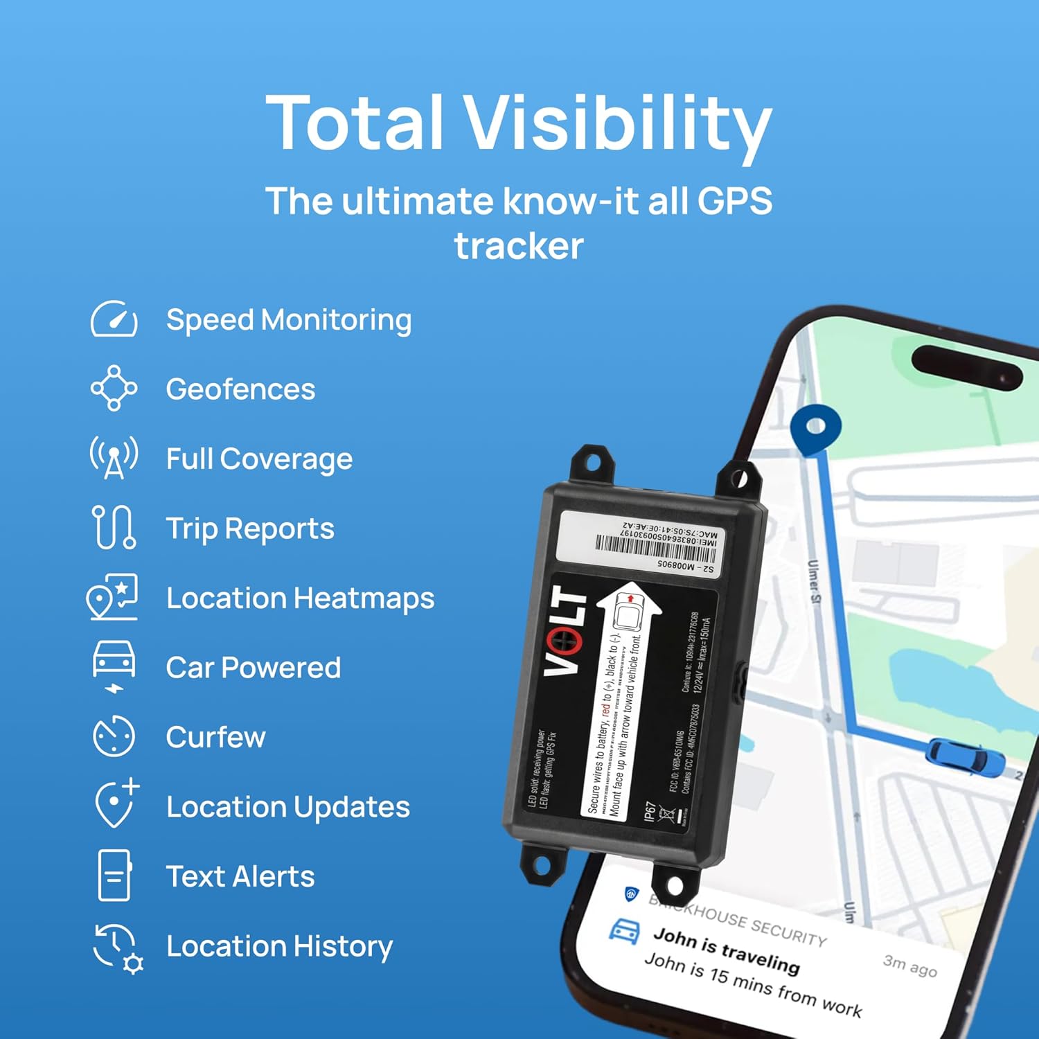 Brickhouse Security Livewire Volt GPS Tracker for Vehicles, Hardwired Car Tracking Device with Real Time Location & Speed Alerts, 4G Cellular Vehicle GPS Monitoring System, Subscription Included