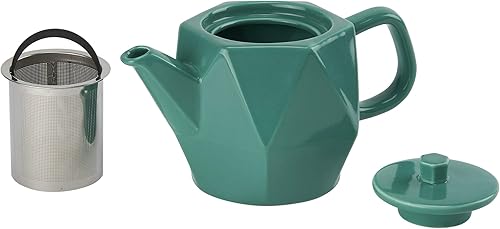 casaWare Tetera hexagonal de gres de alta calidad de 24 onzas con un esmalte brillante, infusor de acero inoxidable de malla ultrafina extraíble