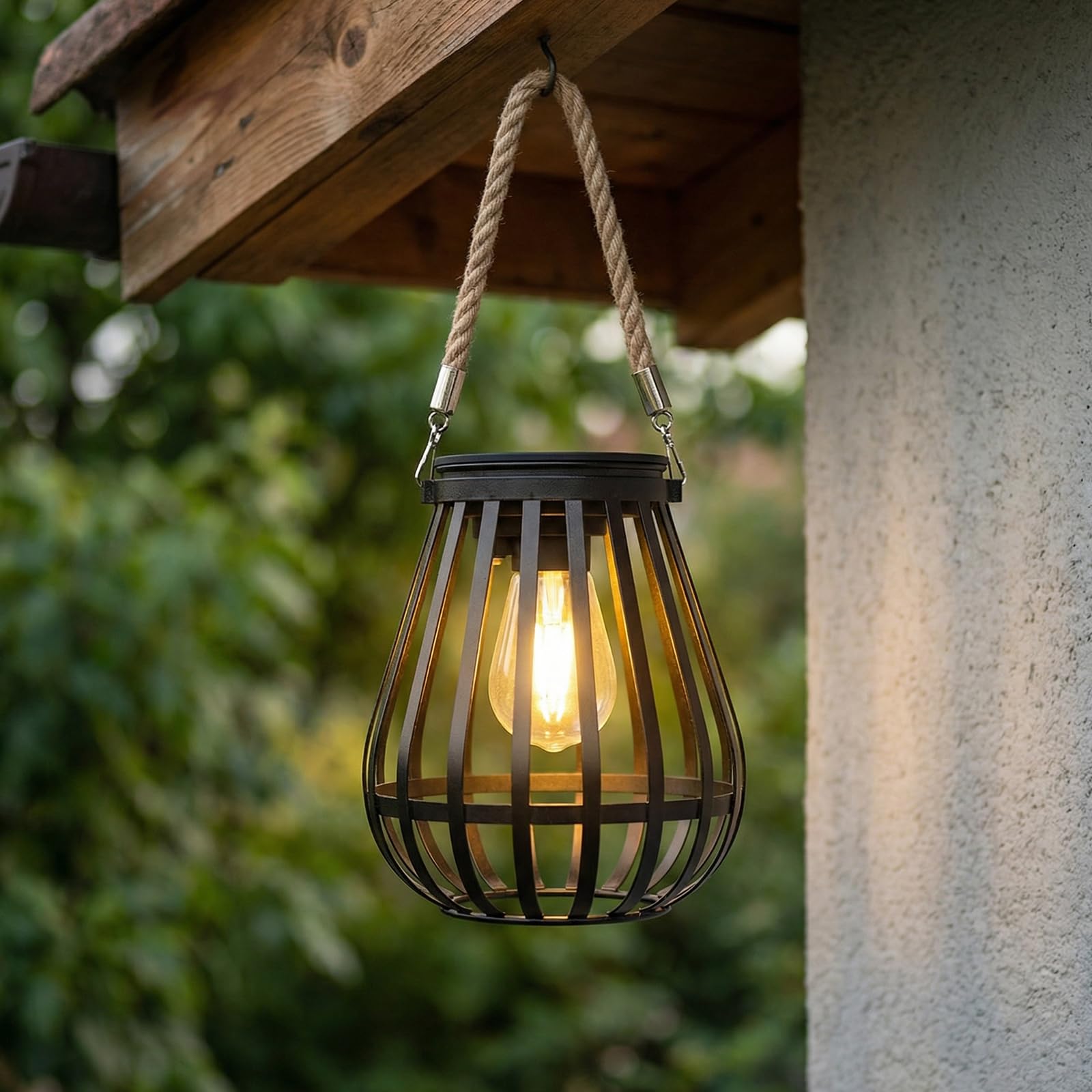 2 lampade solari per esterni sospese: luce bianca calda, per esterni, decorazione da giardino, luci solari con lampadina a LED più grande, illuminazione per esterni, balcone, cortile, terrazze