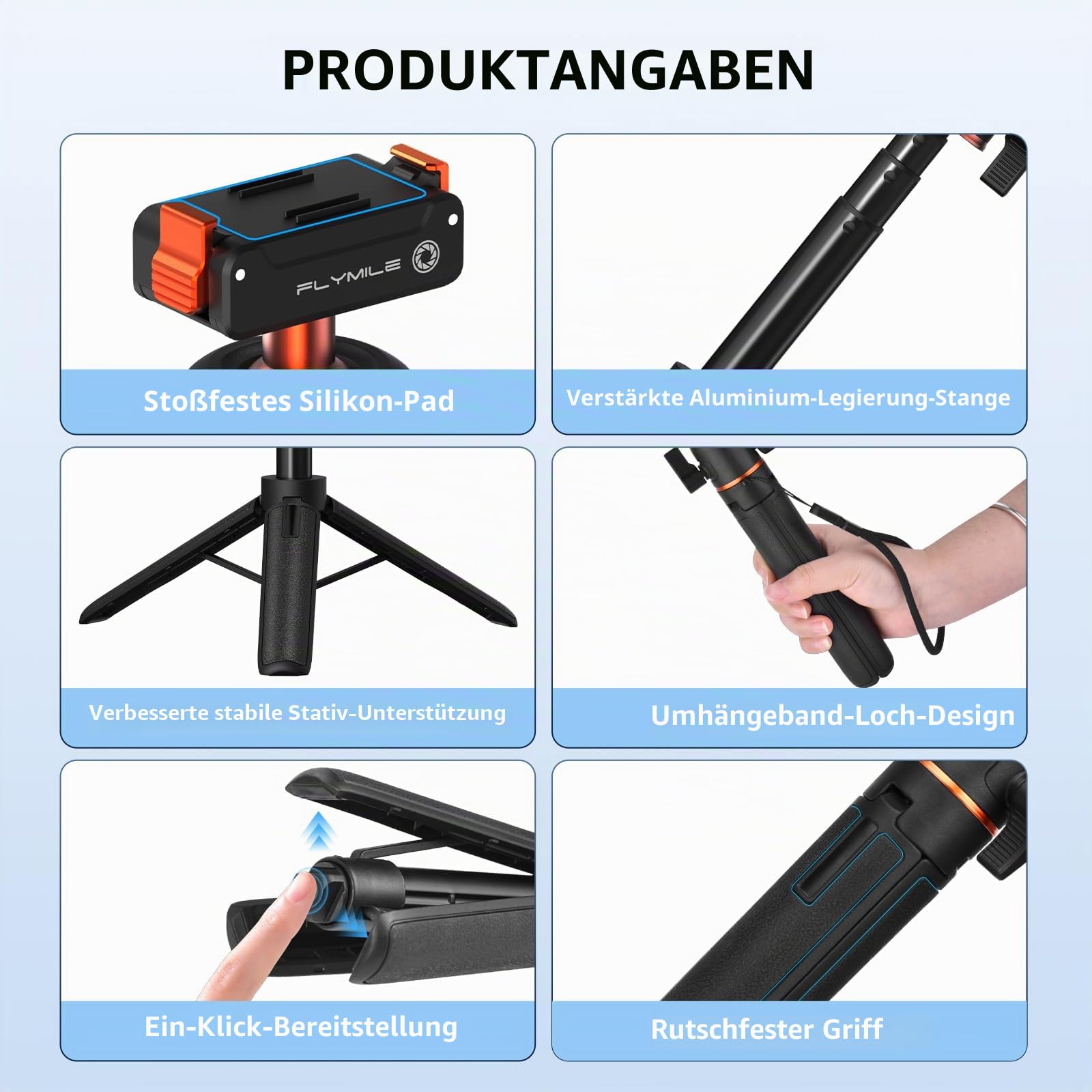 54cm Selfie Stick Stativ für DJI Osmo Action 6/Nano, Magnetische Schnellverschluss Selfie-Stick Ausziehbares Kamerastativ mit 360°-Kugelkopf & Kaltschuhhalterung Zubehör