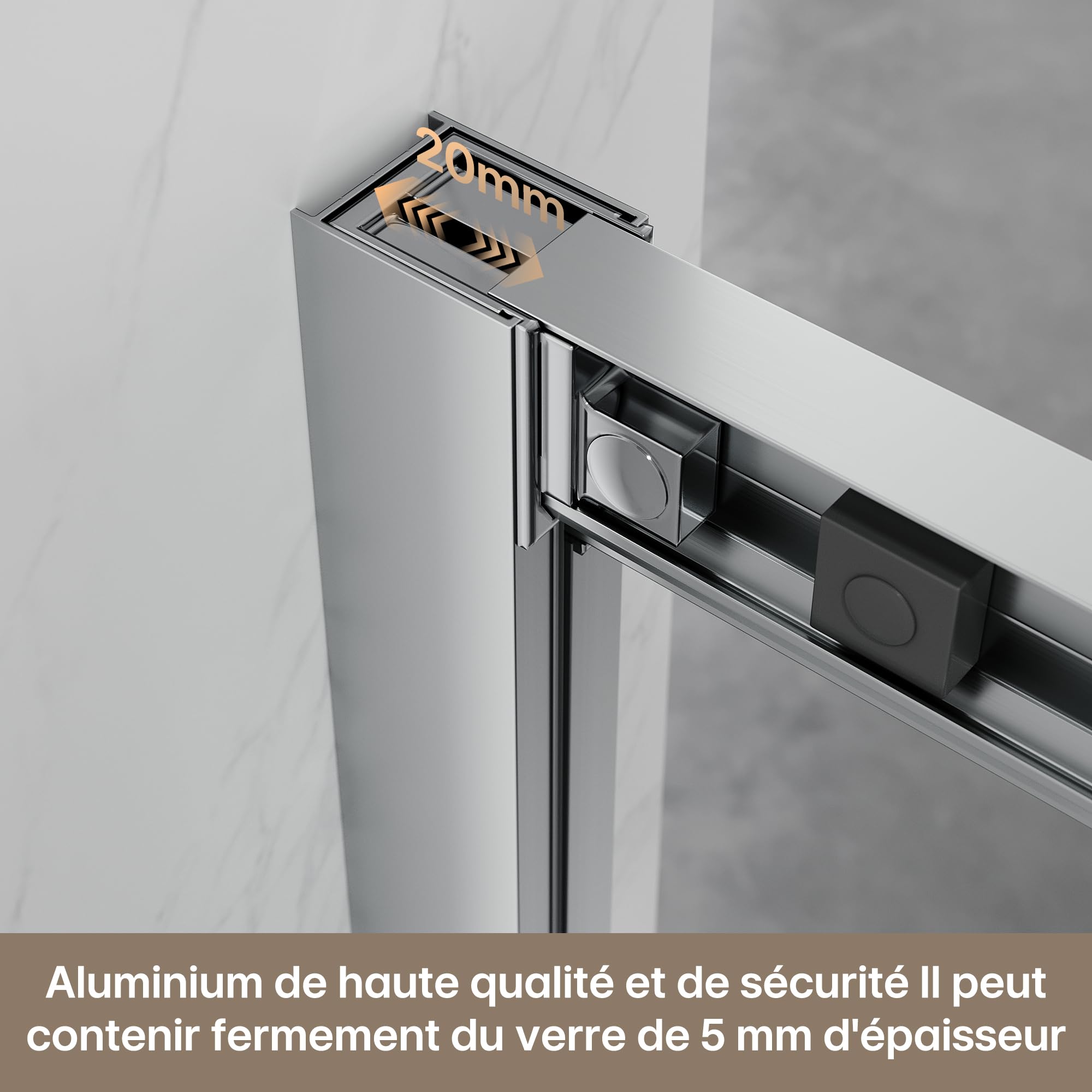 SIRHONA Cabine de Douche 90x90x195 cm Coulissante à Double Ouverture, Porte de Douche en Verre à Deux Panneaux Fixes avec Verre Transparent de 5 mm, Réglable d'un seul côté 20 mm