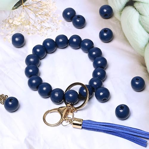 Miniatura 3 de 100 cuentas de madera para guirnaldas, cuentas sueltas de madera azul marino de 0.63 pulgadas para manualidades, joyería, cuentas de madera