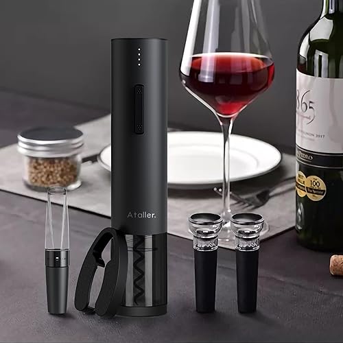Miniatura 7 de Ataller Juego de abridores eléctricos de botellas de vino 4 en 1, sacacorchos automáticos recargables por USB con 1 vertedor de vino y 1 cortador de