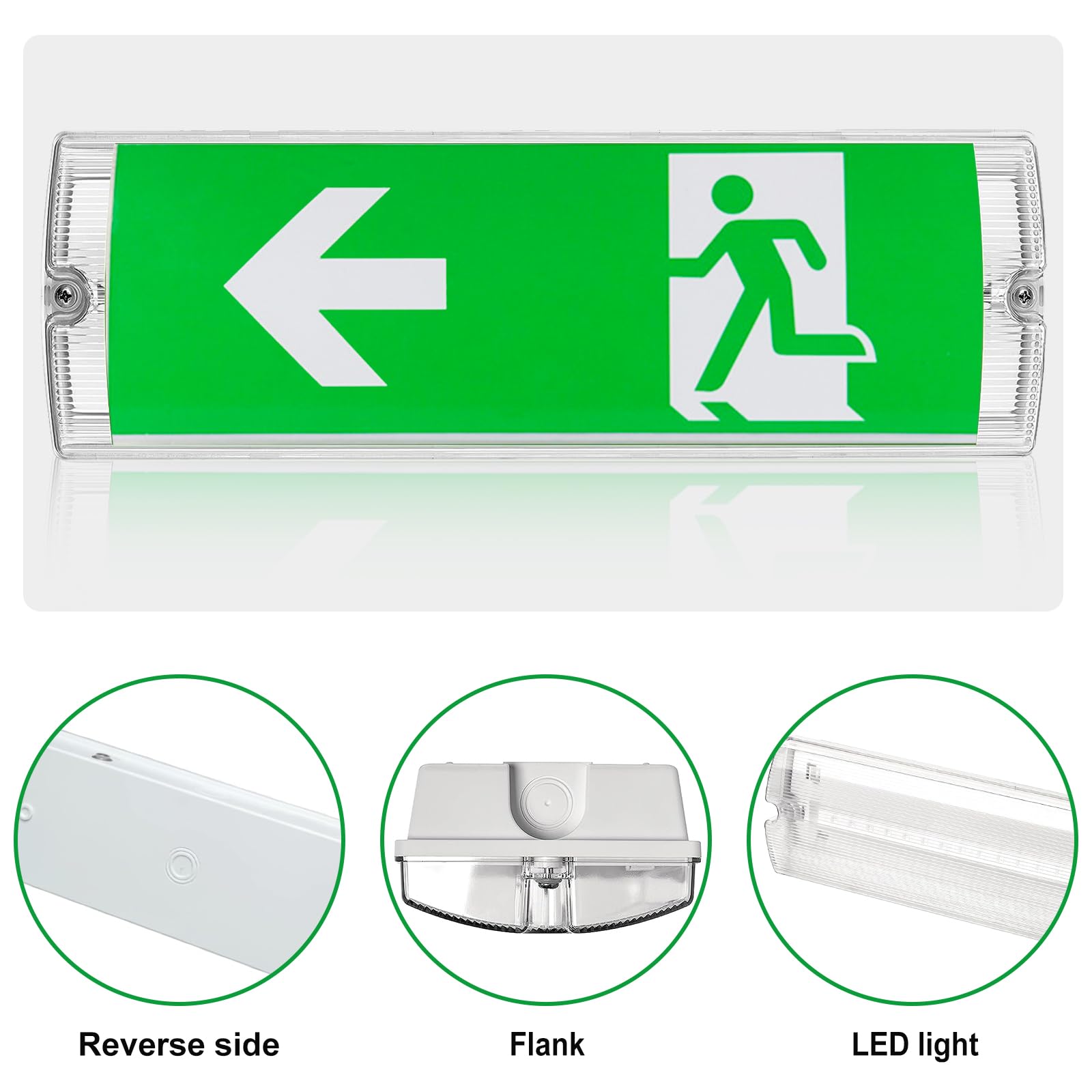 LED Notleuchte IP65 Mit 4 Richtungspiktogrammen - Fluchtwegbeleuchtung, 3h Notstrom, Selbstklebend