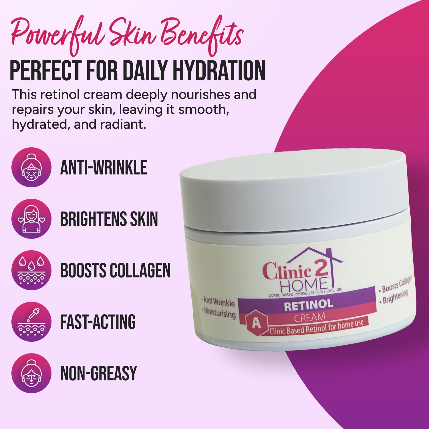 Clinic2Home Retinol Cream, 50g, Anti Wrinkle Night & Day Face Retinol Cream for Woman & Men Fast-Acting, Brighten Skin - Image 4