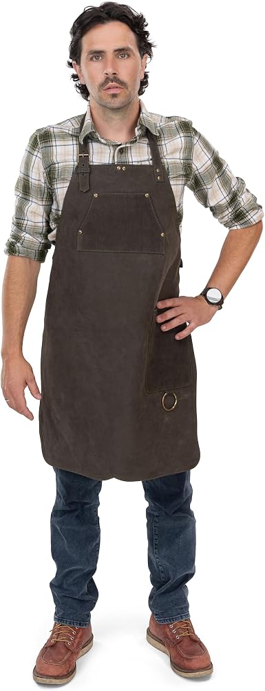 Grembiule Cucina Angus Stoke Grembiule Da Cucina In Tela E Pelle - Grembiule Da Barbecue Regolabile, Verde Scuro, Taglia Unica Grembiule Professionale Cuoco - 4