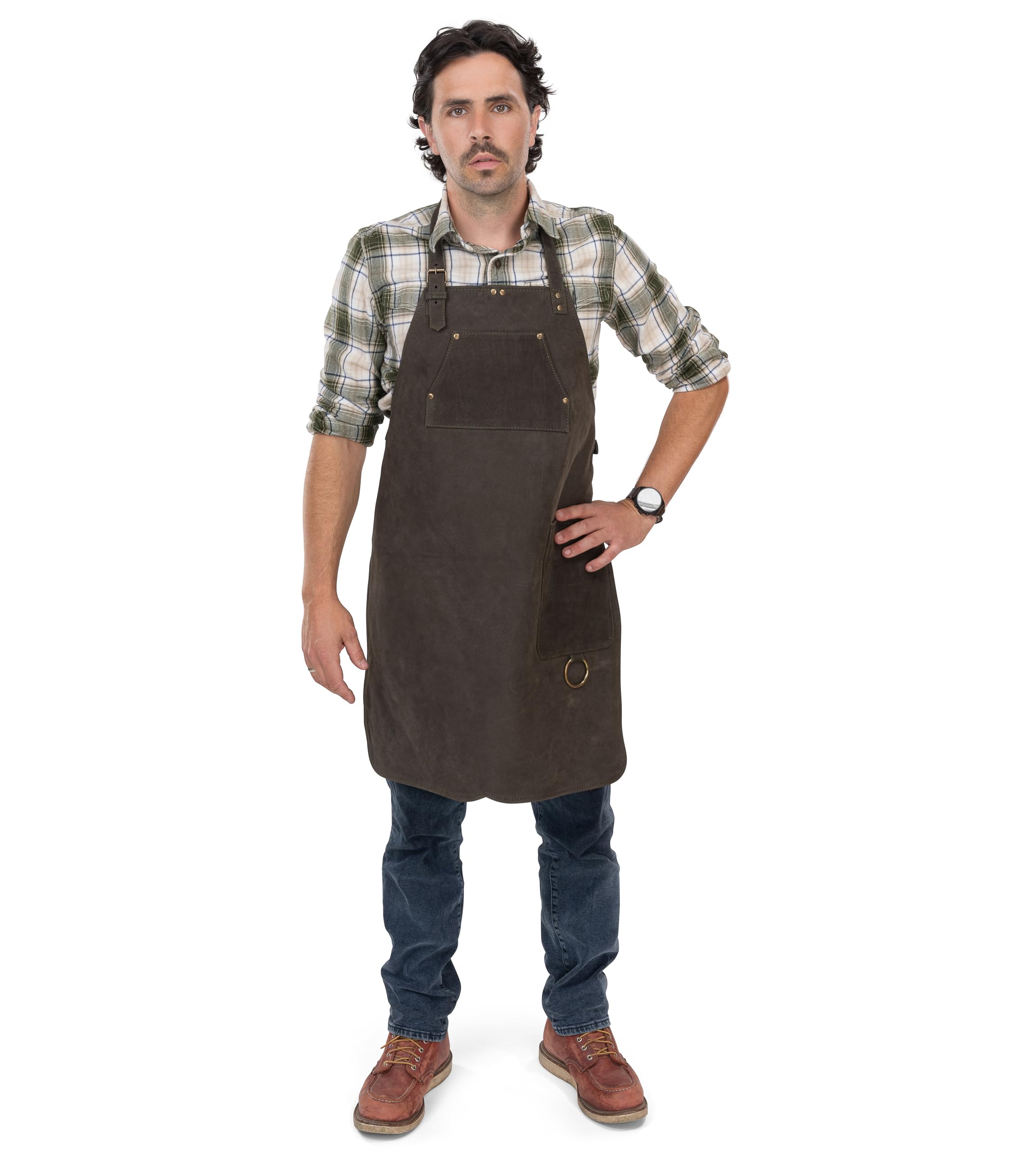 Angus Stoke Delantal para barbacoa de piel auténtica para barbacoa y cocina, original de Grillen Henry (verde oliva)