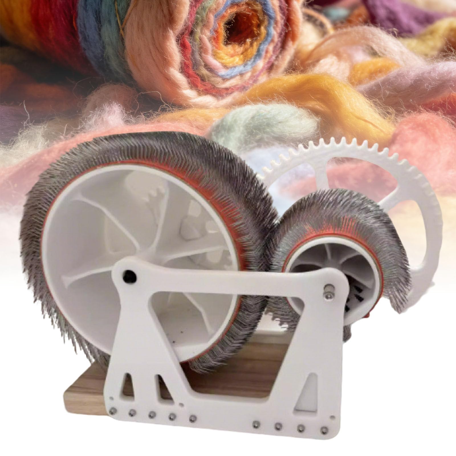 Ymnogjie Wool Drum Carder Fiber Carding Machine,with Brush and Awl,Wool Blending Wheel for Combing Blending,Making Felt Projects WoodenBase-White