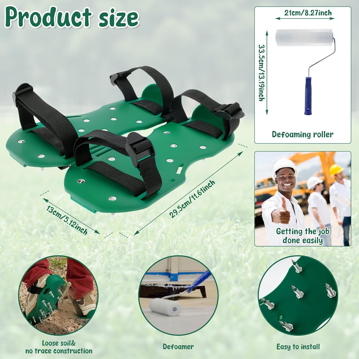 US Plastic Handle Self Leveling Tool Kit Multipurpose Portable Cement Floor Leveling Tools Easy To Clean Epoxy Floor Paint Tools for Concrete Floor Epoxy Floor(Nail shoes+bubble roller)