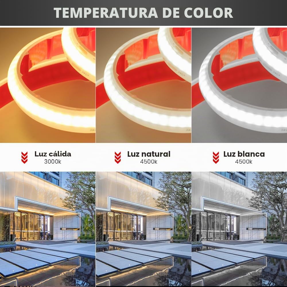 KISUFU Tira LED COB 24V 320 LEDs/M DC Tira de luces LED Ip68 impermeable Superbrillante luces de cinta LED con Fuente de alimentación para Interior y exterior Decoración del Hogar