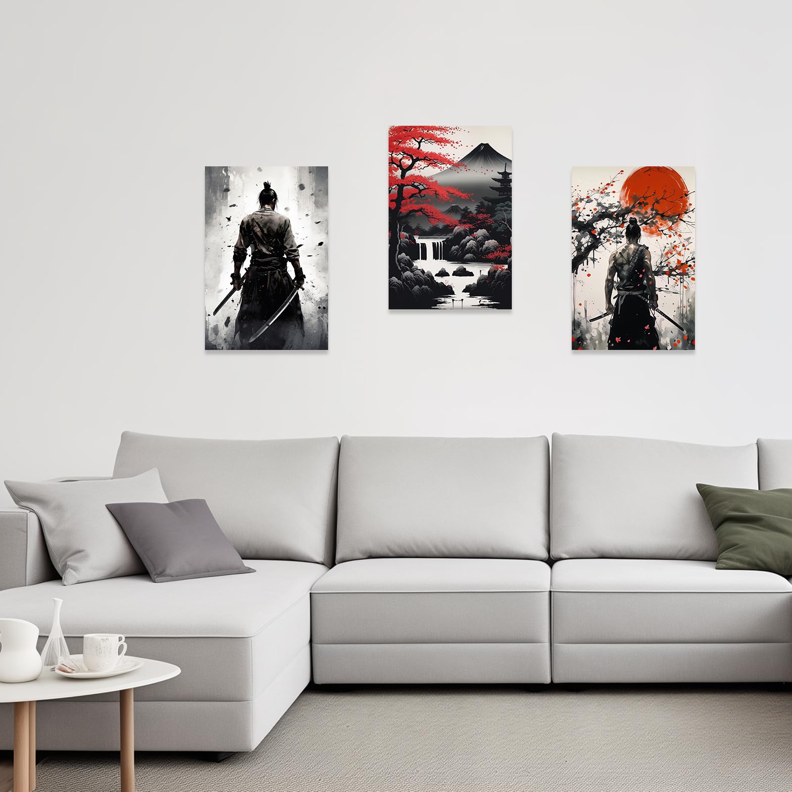 CCWACPP 3 Piece Samurai Wall Art Japan Painting Canvas Print Warrior Figure Pictures Bushido Posters Japanese Culture Theme Artwork Home Room Decor Framed (C - Image 2