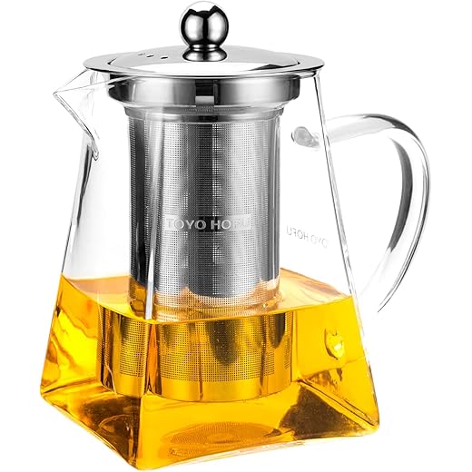 Toyo Hofu Small Clear High Borosilicate Glass Tea Pot with Removable 304 Stainless Steel Infuser, Heat Resistant Loose Leaf Teapot,Stovetop Safe, 600 ml/20 Ounce.