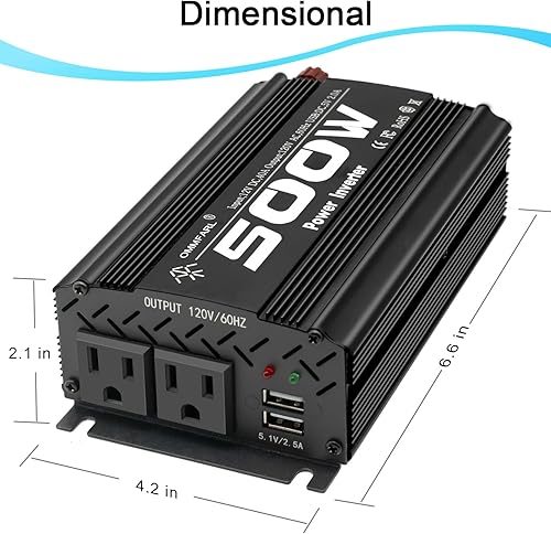 Miniatura 5 de Inversor de corriente de onda sinusoidal modificada de 500 W, CC 12 V a CA 110 V, pico de 1000 vatios, adaptador de enchufe de automóvil,