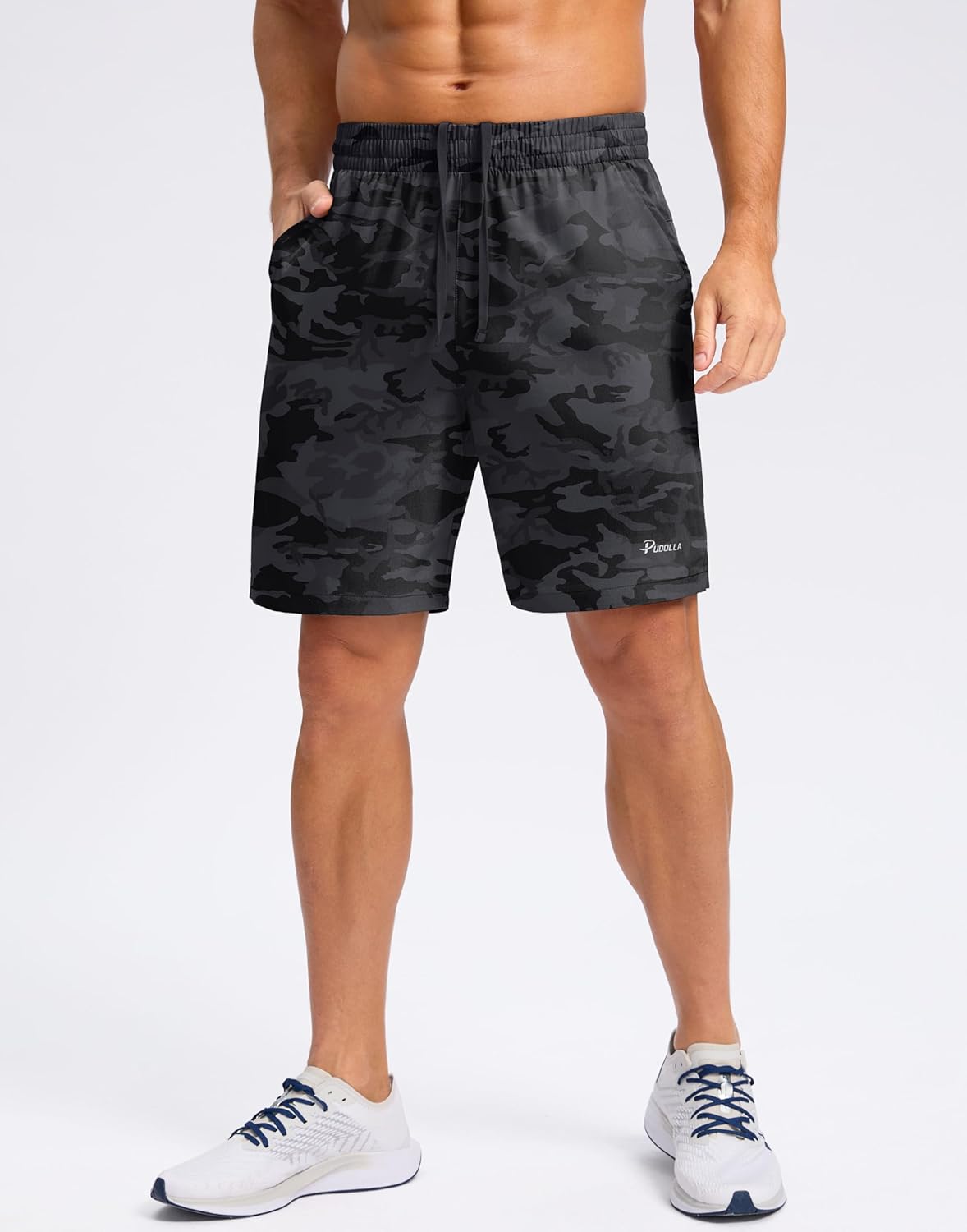 Pudolla Men's 7" Gym Workout Shorts with Zipper Pockets Lightweight Quick Dry Running Athletic Shorts for Men - Image 2